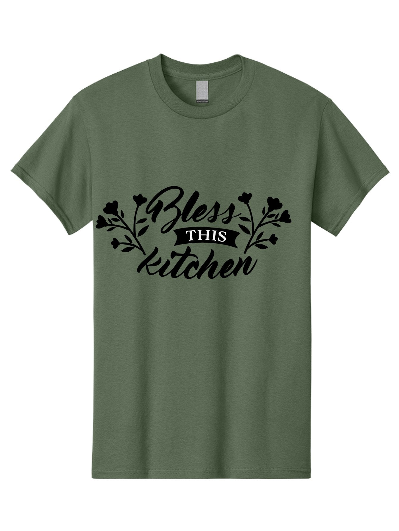 Bless-This-Kitchen Men'S Graphic Tee, 100% Cotton, Comfortable Casual Summer Wear, Machine Washable, Kitchen Decor, Floral Designs, Inspirational Quotes, Home Blessings, Kitchen Wall Art, Cursive Text, Kitchen Decor Ideas, Home Decor, Aac525 11