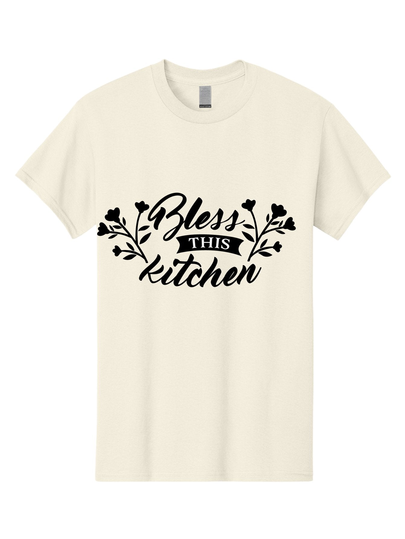Bless-This-Kitchen Men'S Graphic Tee, 100% Cotton, Comfortable Casual Summer Wear, Machine Washable, Kitchen Decor, Floral Designs, Inspirational Quotes, Home Blessings, Kitchen Wall Art, Cursive Text, Kitchen Decor Ideas, Home Decor, Aac525 7