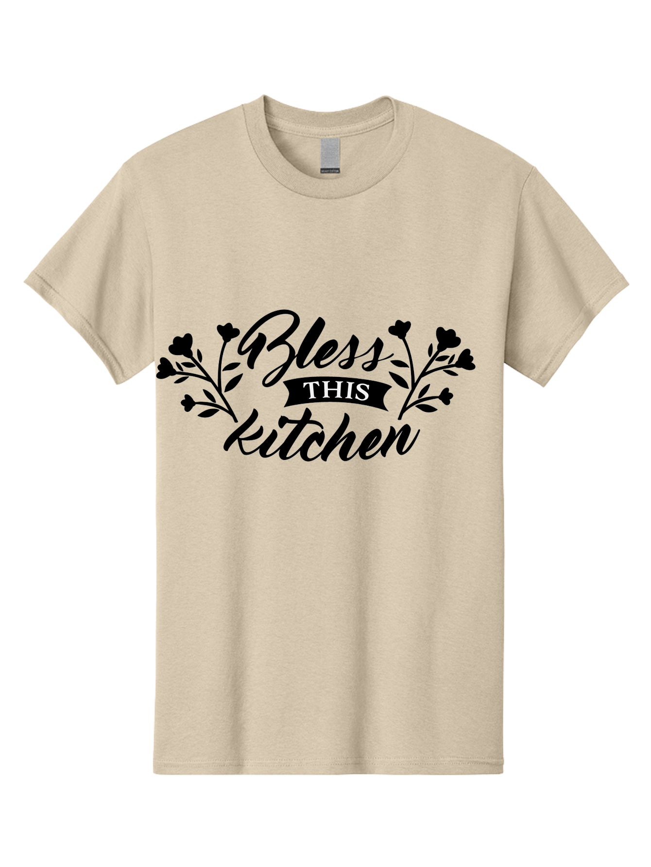 Bless-This-Kitchen Men'S Graphic Tee, 100% Cotton, Comfortable Casual Summer Wear, Machine Washable, Kitchen Decor, Floral Designs, Inspirational Quotes, Home Blessings, Kitchen Wall Art, Cursive Text, Kitchen Decor Ideas, Home Decor, Aac525 21