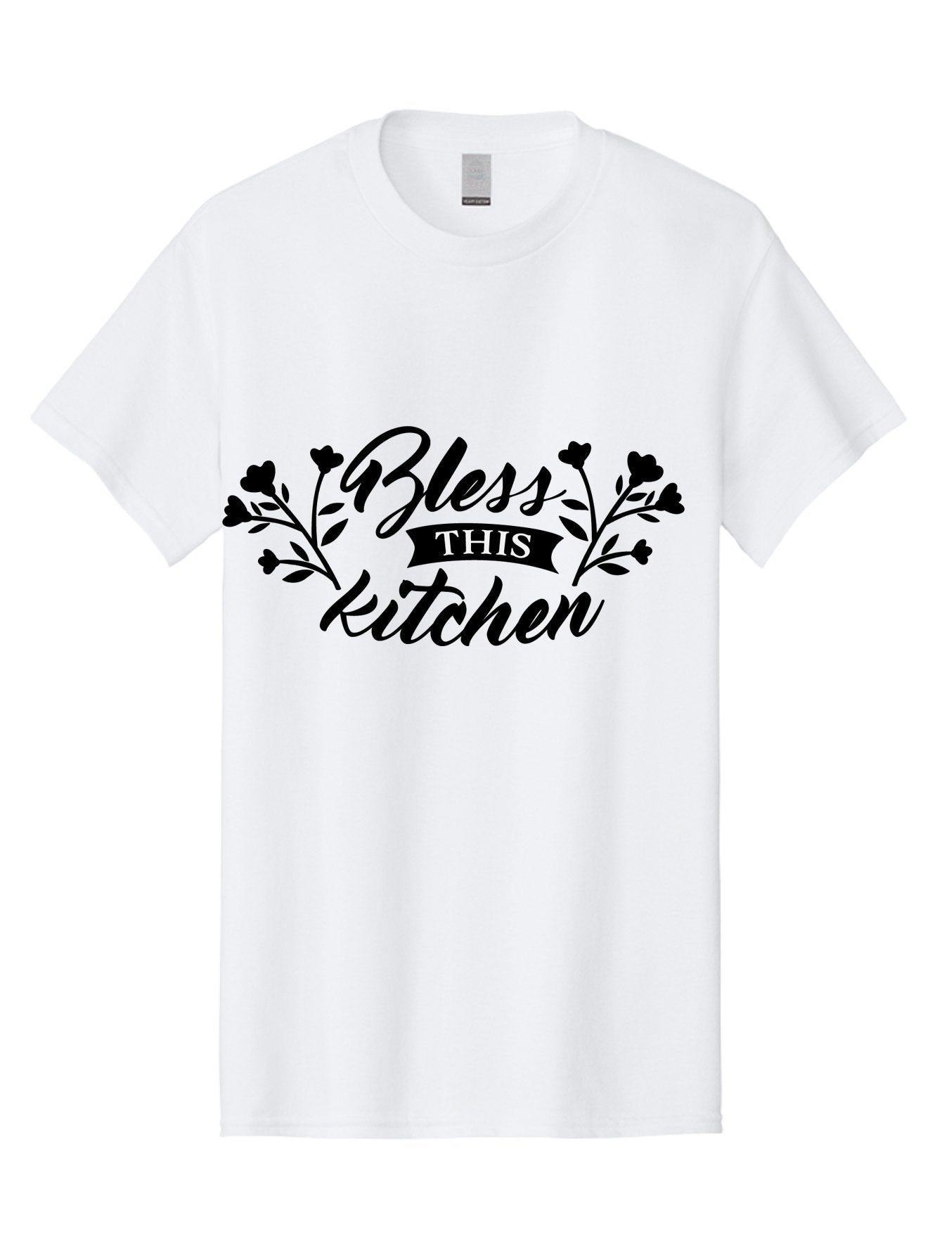 Bless-This-Kitchen Men'S Graphic Tee, 100% Cotton, Comfortable Casual Summer Wear, Machine Washable, Kitchen Decor, Floral Designs, Inspirational Quotes, Home Blessings, Kitchen Wall Art, Cursive Text, Kitchen Decor Ideas, Home Decor, Aac525 10