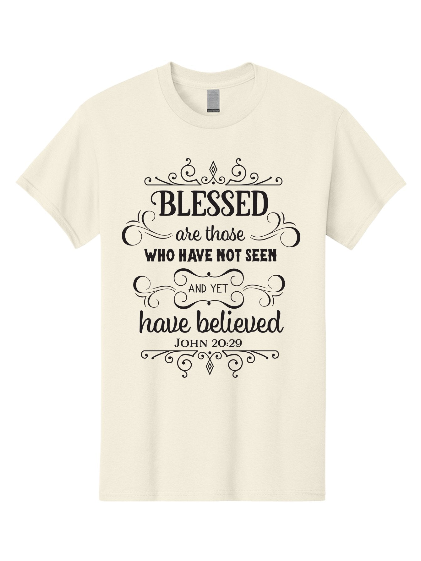 Blessed-Are-Those Men'S Graphic Tee, 100% Cotton, Comfortable Casual Summer Wear, Machine Washable, Inspirational Quote, Faith-Based Message, Biblical Scripture, John 20:29, Blessed Are Those Who Have Not Seen And Yet Have Believed, Aac526
