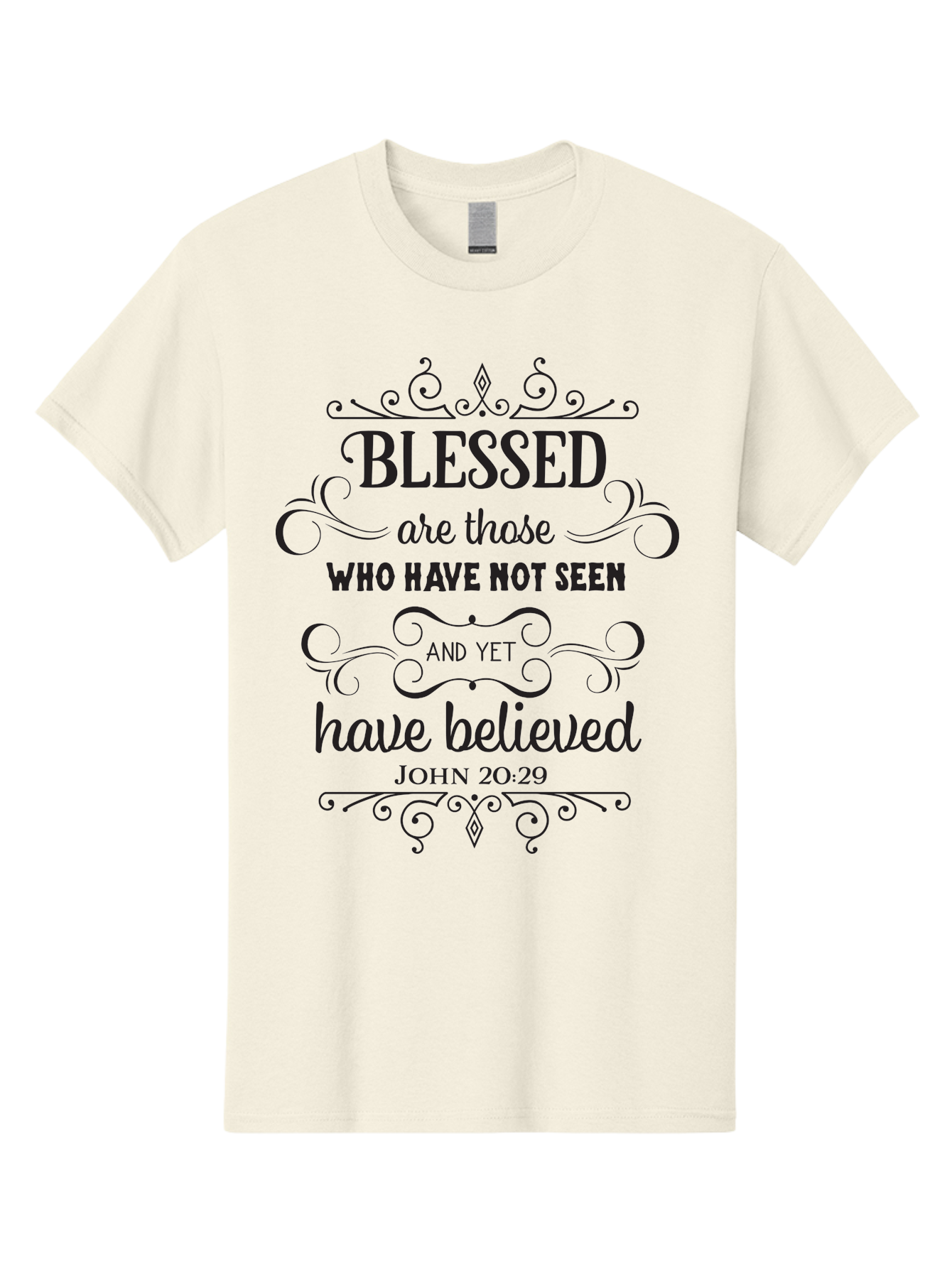 Blessed-Are-Those Men'S Graphic Tee, 100% Cotton, Comfortable Casual Summer Wear, Machine Washable, Inspirational Quote, Faith-Based Message, Biblical Scripture, John 20:29, Blessed Are Those Who Have Not Seen And Yet Have Believed, Aac526 19