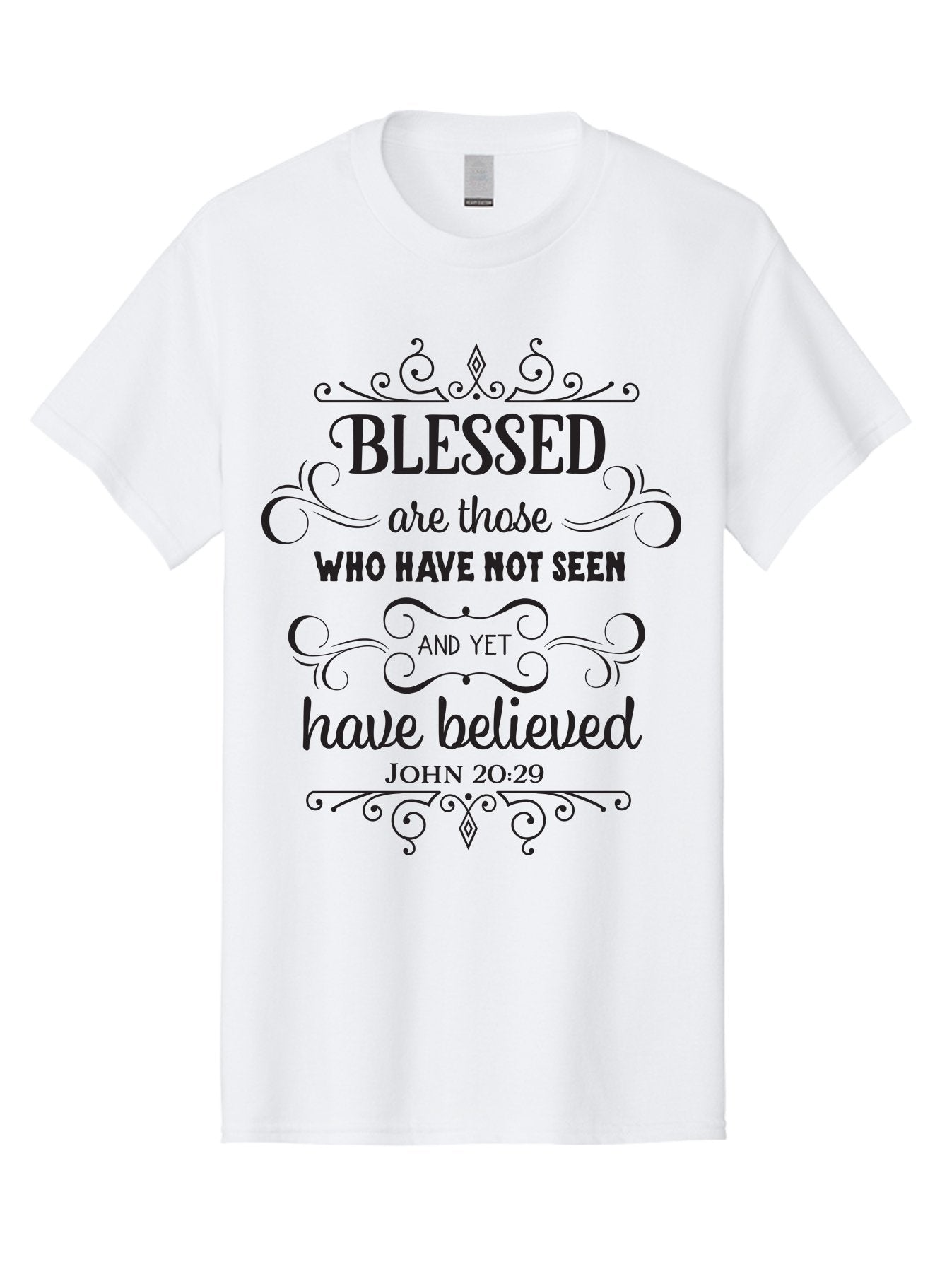 Blessed-Are-Those Men'S Graphic Tee, 100% Cotton, Comfortable Casual Summer Wear, Machine Washable, Inspirational Quote, Faith-Based Message, Biblical Scripture, John 20:29, Blessed Are Those Who Have Not Seen And Yet Have Believed, Aac526 9