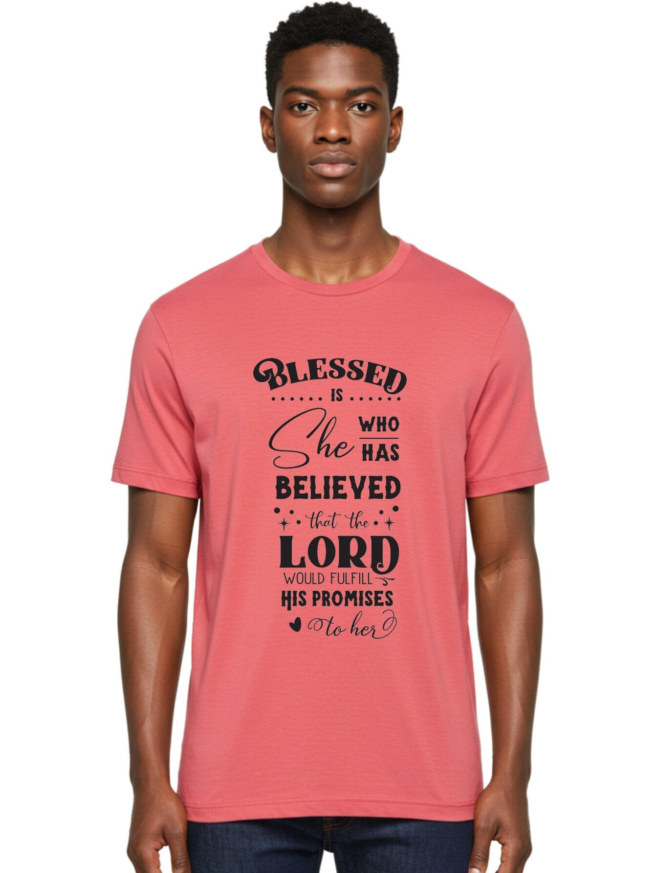 Blessed-Is-She Men'S Graphic Tee, 100% Cotton, Comfortable Casual Summer Wear, Machine Washable, Inspirational Quote, Motivational Saying, Faith-Based Message, Encouraging Words, Spiritual Guidance, Empowerment For Women, Christian Values, Aac528 19