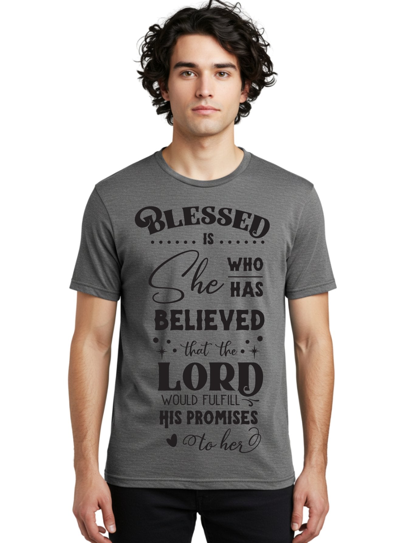 Blessed-Is-She Men'S Graphic Tee, 100% Cotton, Comfortable Casual Summer Wear, Machine Washable, Inspirational Quote, Motivational Saying, Faith-Based Message, Encouraging Words, Spiritual Guidance, Empowerment For Women, Christian Values, Aac528 24