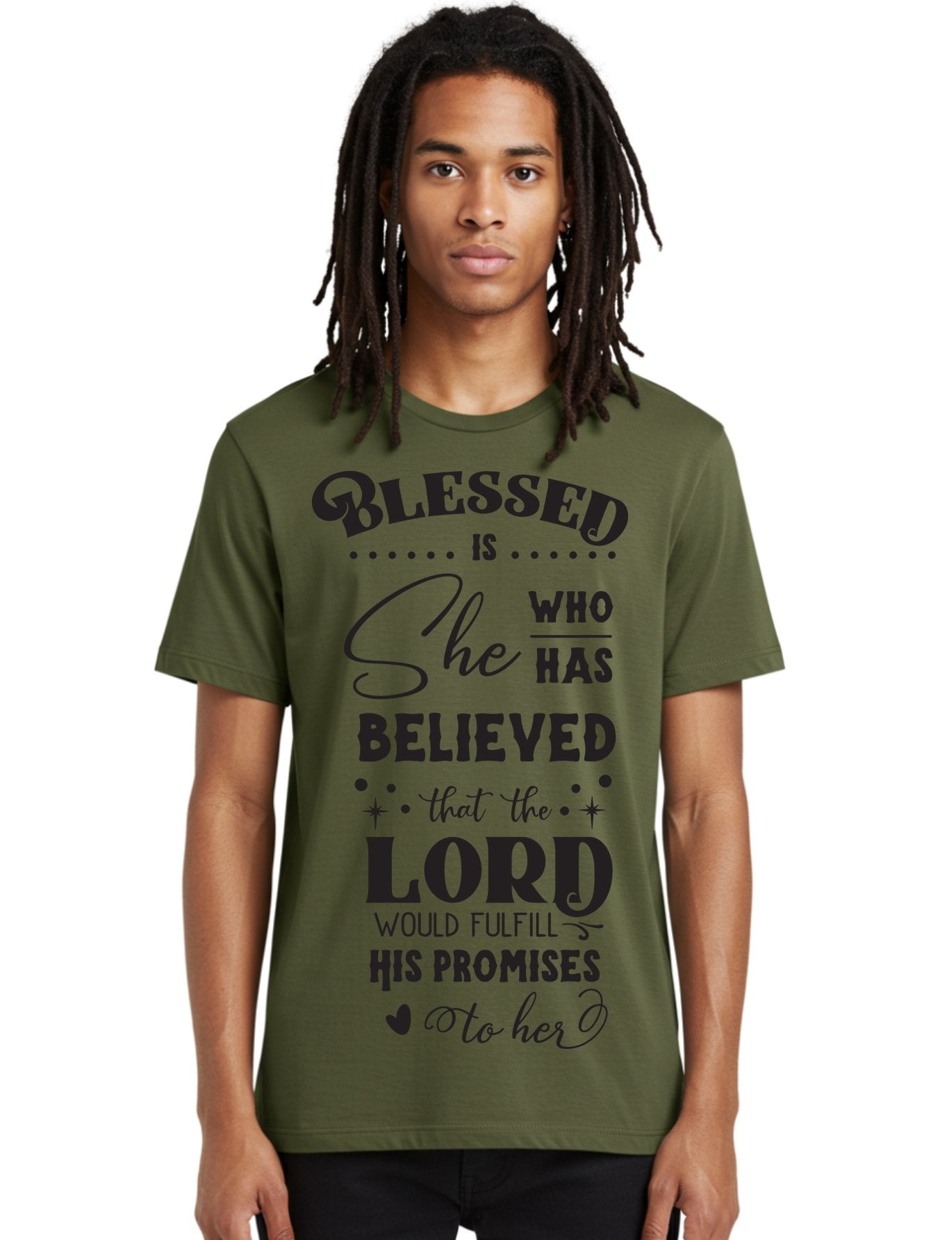 Blessed-Is-She Men'S Graphic Tee, 100% Cotton, Comfortable Casual Summer Wear, Machine Washable, Inspirational Quote, Motivational Saying, Faith-Based Message, Encouraging Words, Spiritual Guidance, Empowerment For Women, Christian Values, Aac528 26