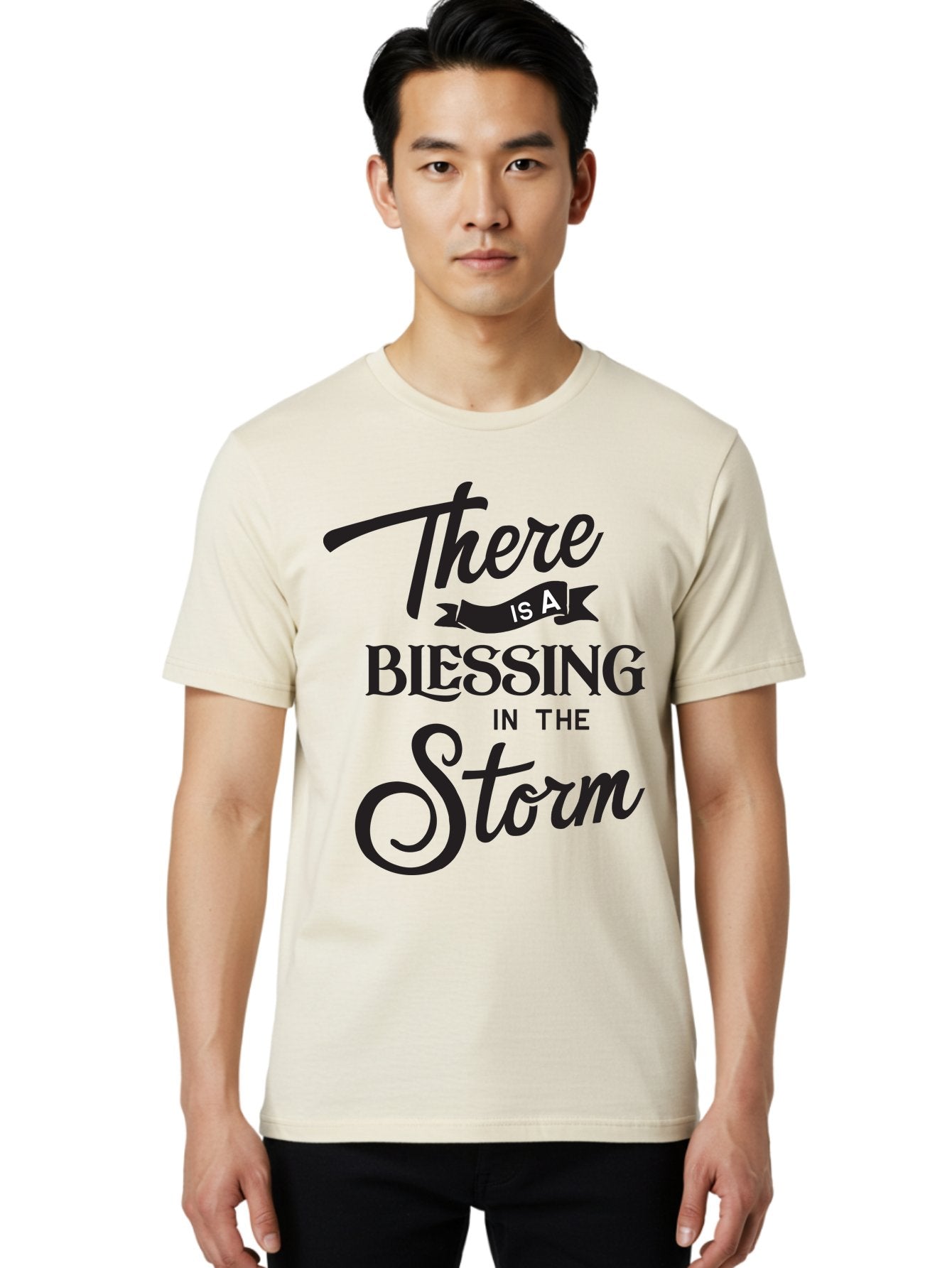 Blessing-In-The-Storm Men'S Graphic Tee, 100% Cotton, Comfortable Casual Summer Wear, Machine Washable, Inspirational Quote, Motivational Message, Blessing In The Storm, Uplifting Words, Positive Affirmation, Faith, Perseverance, Aac530 19