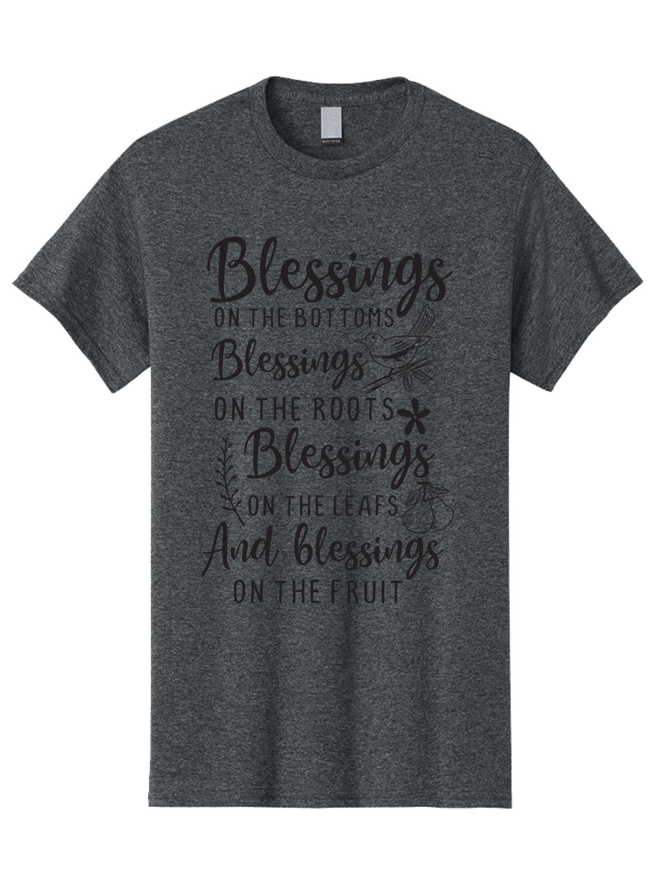 Blessings-On-The-Bottoms Men'S Graphic Tee, 100% Cotton, Comfortable Casual Summer Wear, Machine Washable, Inspirational Quote, Blessing Message, Typography Art, Leaf Illustrations, Floral Designs, Fruit Graphics, Nature-Inspired, Aac531 5