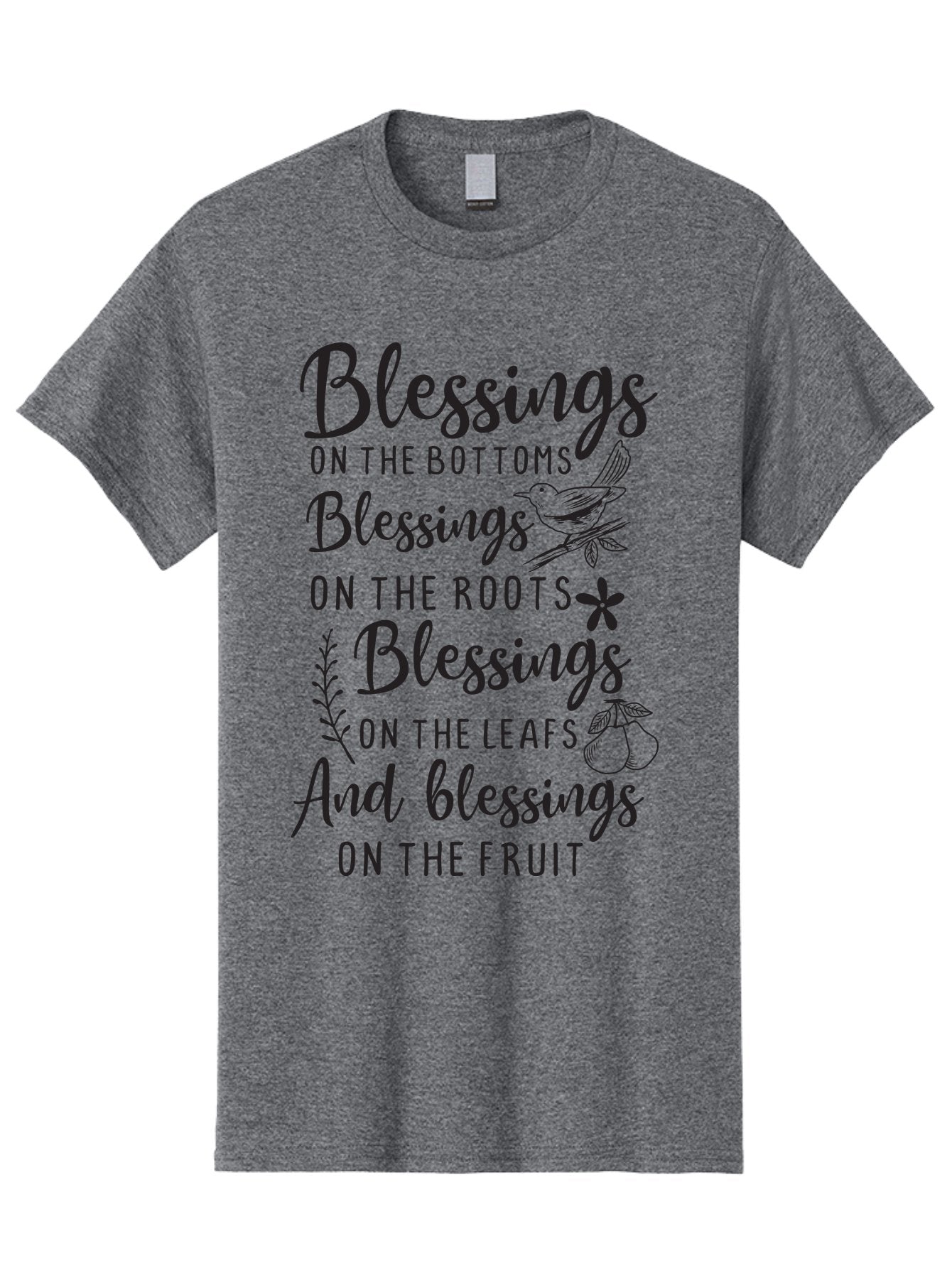Blessings-On-The-Bottoms Men'S Graphic Tee, 100% Cotton, Comfortable Casual Summer Wear, Machine Washable, Inspirational Quote, Blessing Message, Typography Art, Leaf Illustrations, Floral Designs, Fruit Graphics, Nature-Inspired, Aac531 3