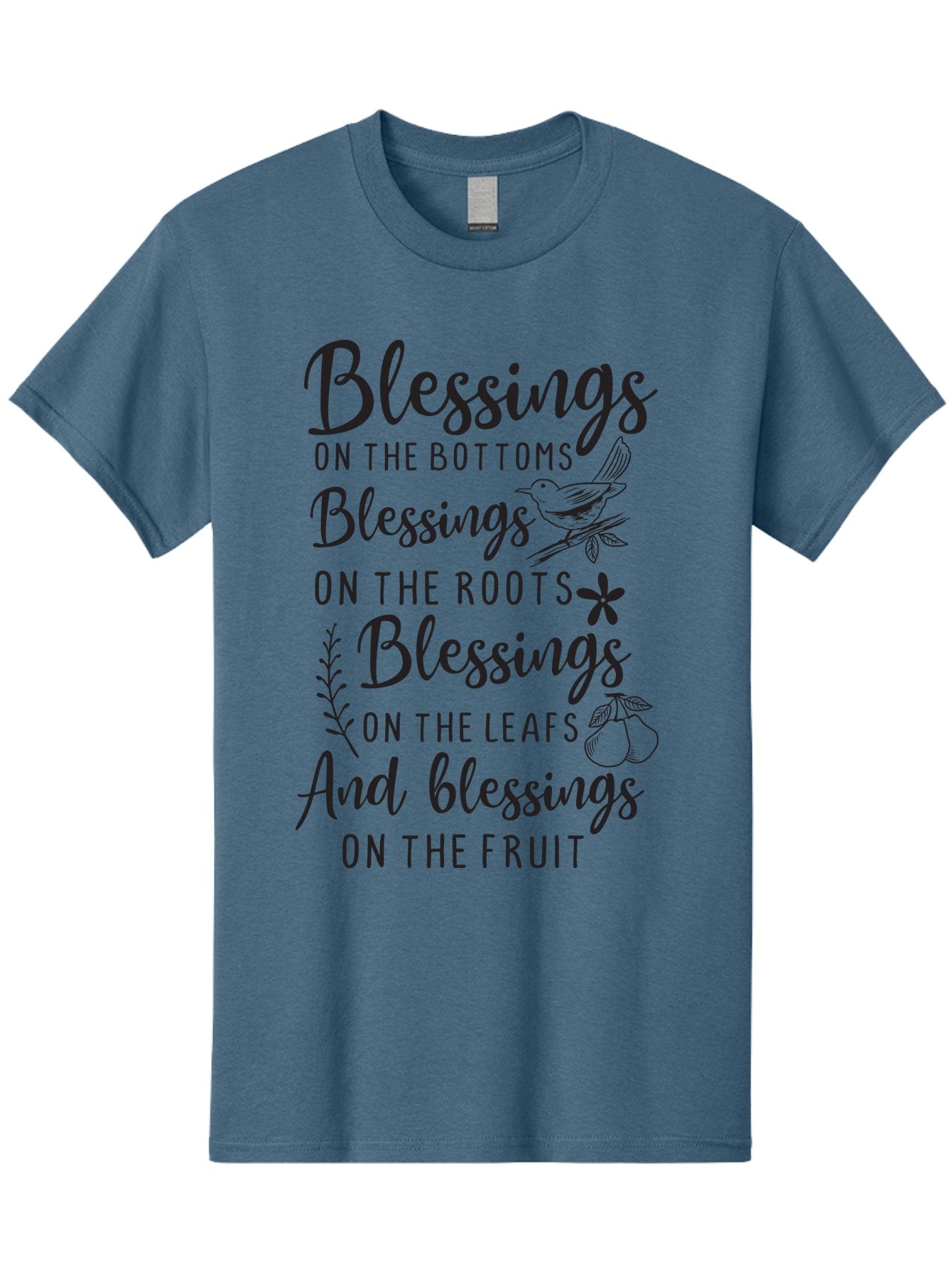 Blessings-On-The-Bottoms Men'S Graphic Tee, 100% Cotton, Comfortable Casual Summer Wear, Machine Washable, Inspirational Quote, Blessing Message, Typography Art, Leaf Illustrations, Floral Designs, Fruit Graphics, Nature-Inspired, Aac531 7