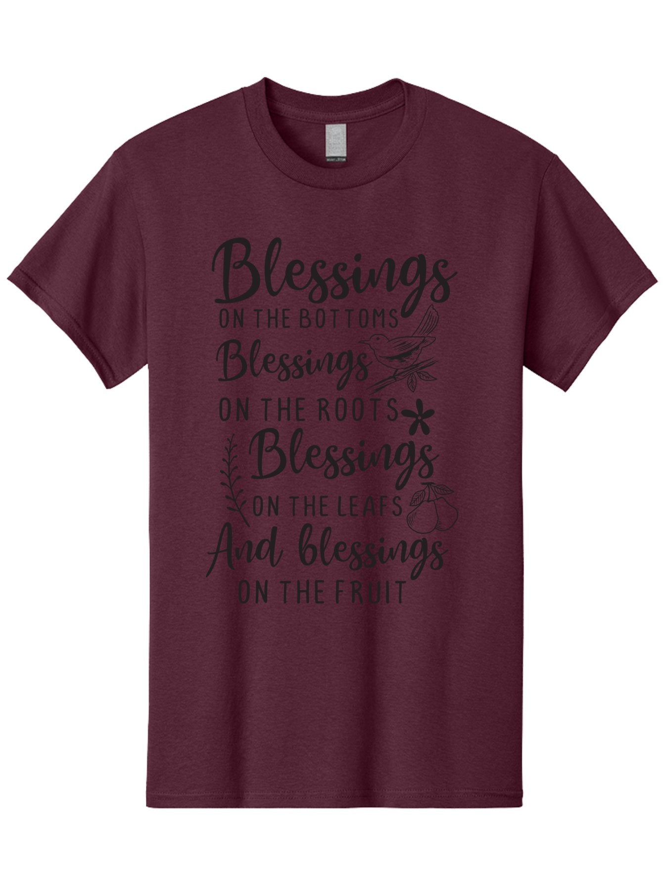 Blessings-On-The-Bottoms Men'S Graphic Tee, 100% Cotton, Comfortable Casual Summer Wear, Machine Washable, Inspirational Quote, Blessing Message, Typography Art, Leaf Illustrations, Floral Designs, Fruit Graphics, Nature-Inspired, Aac531 9