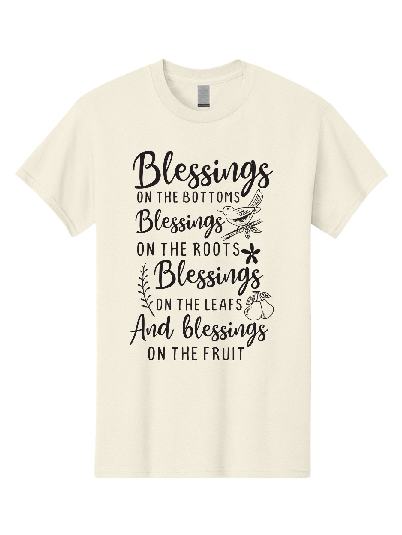 Blessings-On-The-Bottoms Men'S Graphic Tee, 100% Cotton, Comfortable Casual Summer Wear, Machine Washable, Inspirational Quote, Blessing Message, Typography Art, Leaf Illustrations, Floral Designs, Fruit Graphics, Nature-Inspired, Aac531 6