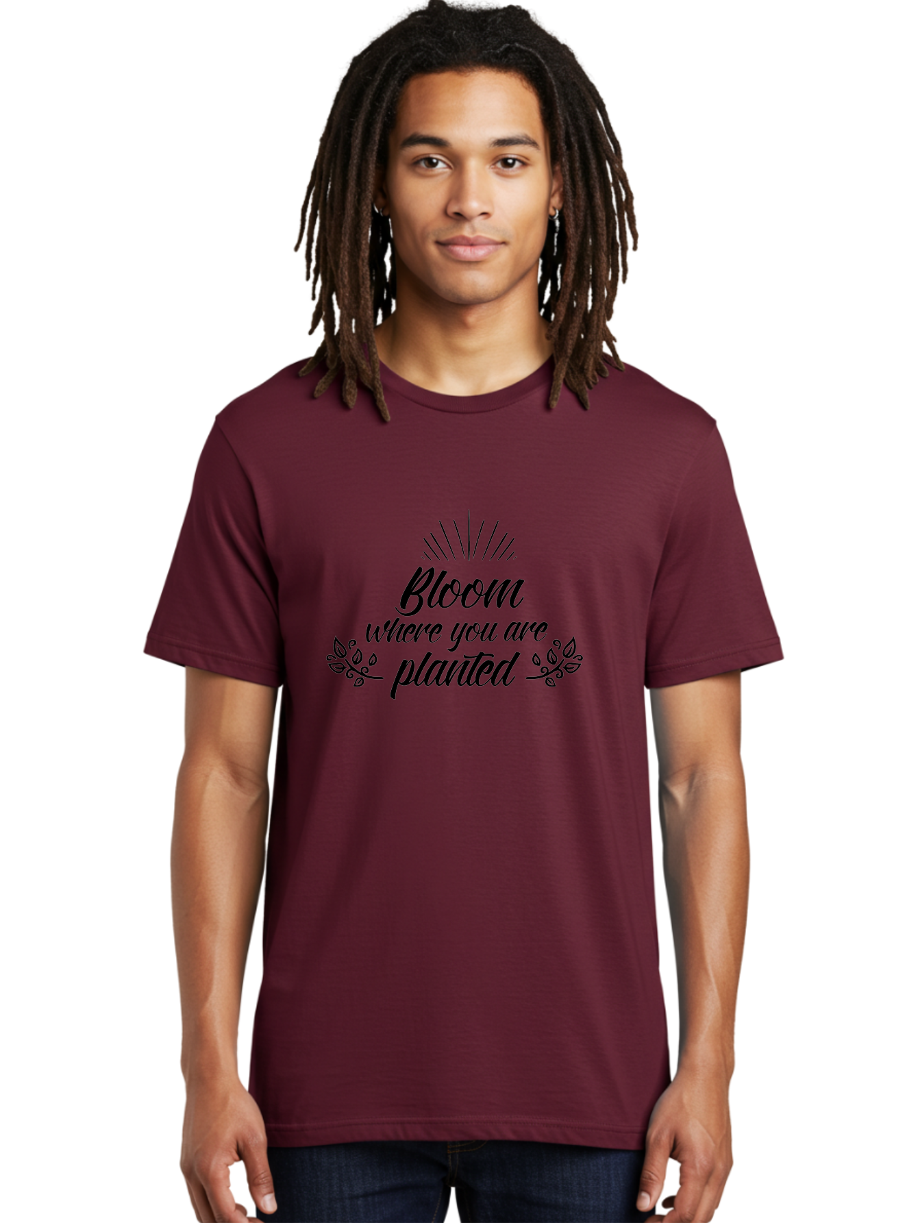 Bloom-Where-You-Are-Planted Men'S Graphic Tee, 100% Cotton, Comfortable Casual Summer Wear, Machine Washable, Inspirational Quote, Motivational Phrase, Blooming Flowers, Growth Mindset, Positive Vibes, Floral Design, Typography Art, Aac532 6