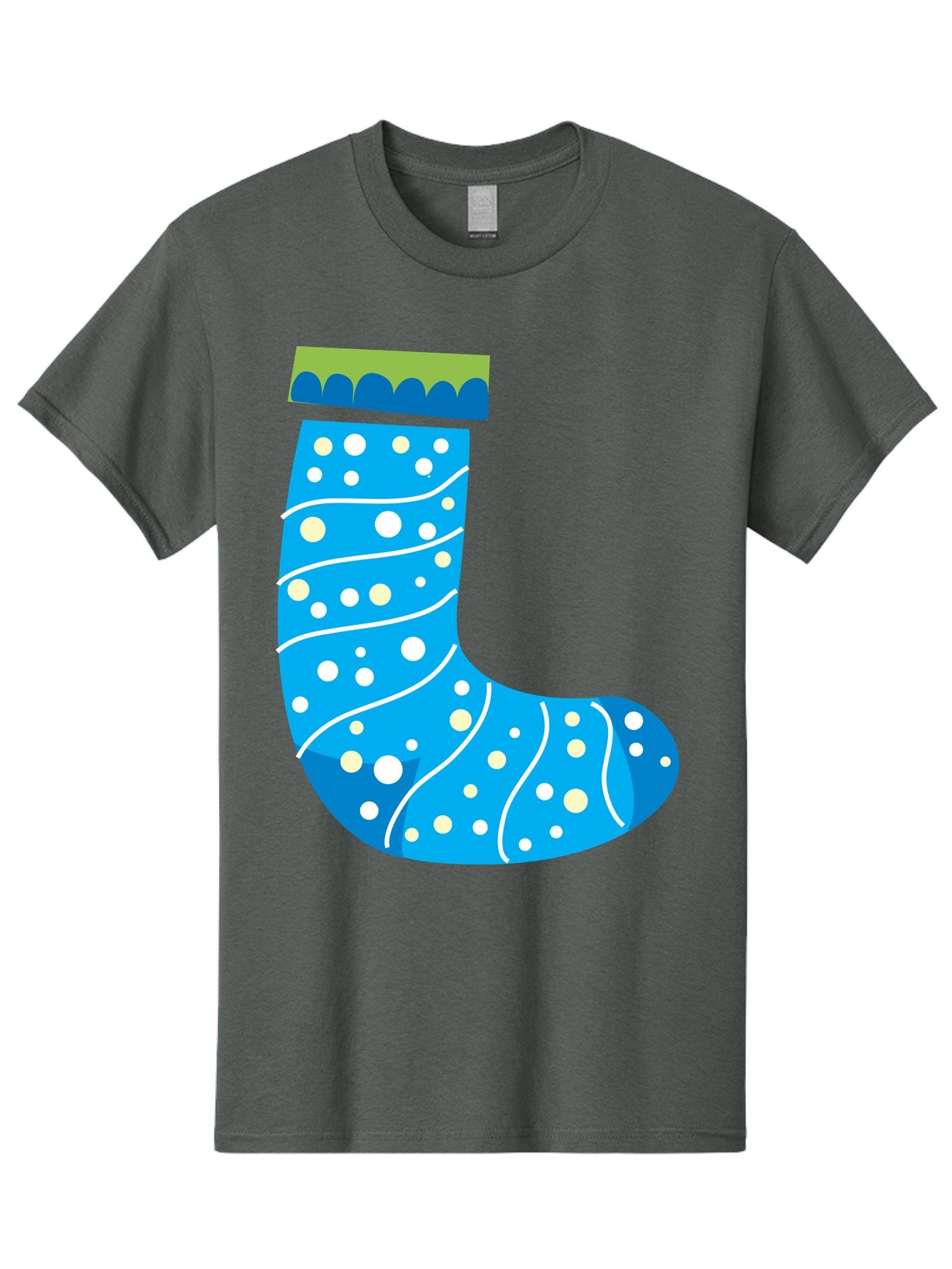 Blue-Christmas-Sock Men'S Graphic Tee, 100% Cotton, Comfortable Casual Summer Wear, Machine Washable, Christmas Stocking, Holiday Decor, Festive Season, Winter Wonderland, Cozy Atmosphere, Blue And White Colors, Polka Dot Pattern, White Swirls Aac533 6