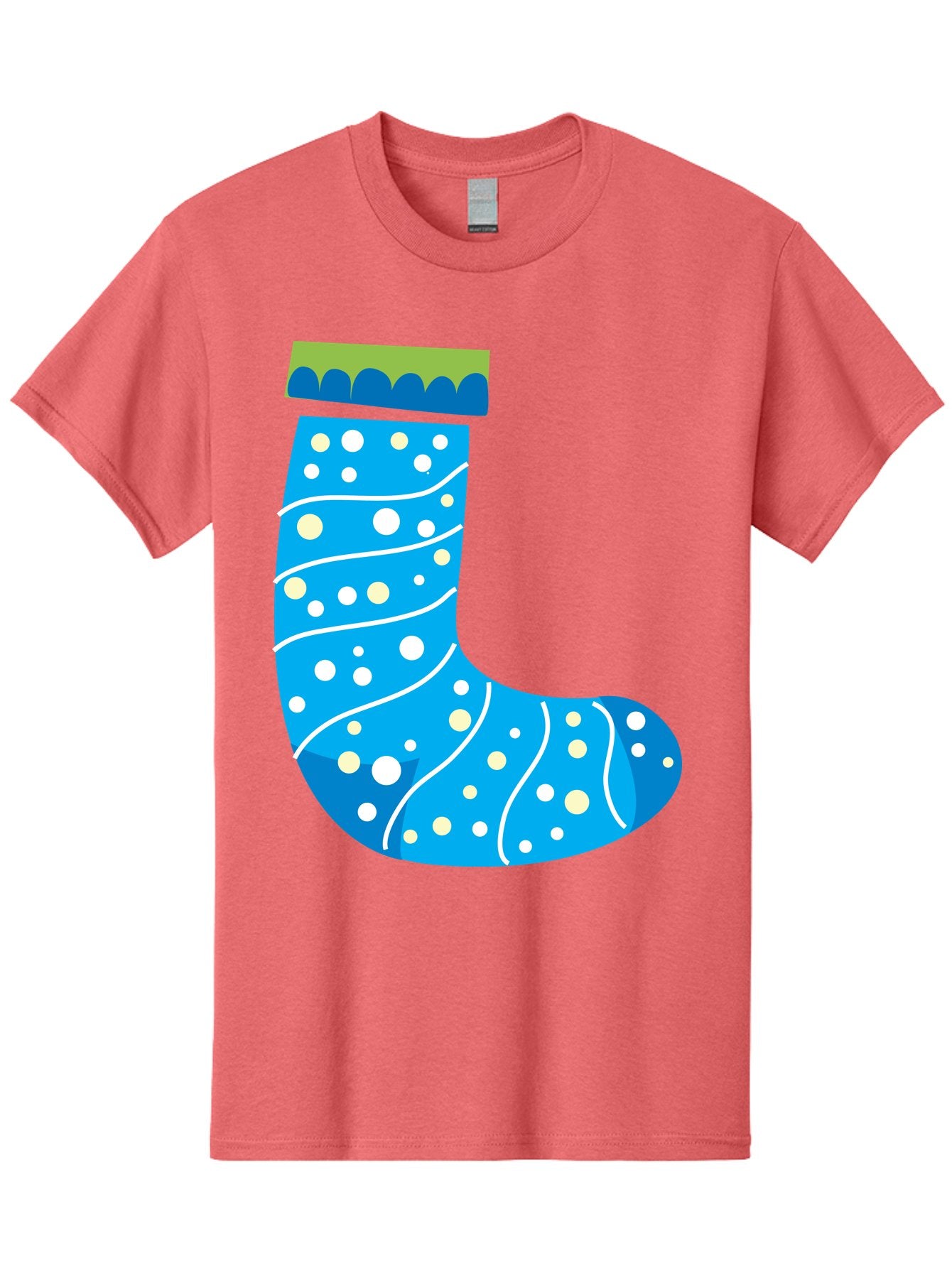 Blue-Christmas-Sock Men'S Graphic Tee, 100% Cotton, Comfortable Casual Summer Wear, Machine Washable, Christmas Stocking, Holiday Decor, Festive Season, Winter Wonderland, Cozy Atmosphere, Blue And White Colors, Polka Dot Pattern, White Swirls Aac533