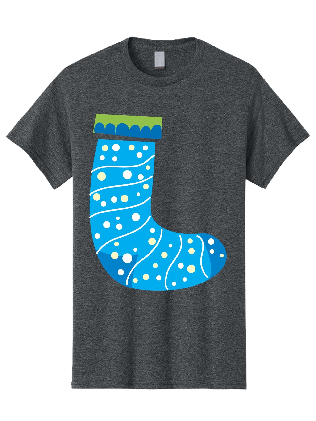 Blue-Christmas-Sock Men'S Graphic Tee, 100% Cotton, Comfortable Casual Summer Wear, Machine Washable, Christmas Stocking, Holiday Decor, Festive Season, Winter Wonderland, Cozy Atmosphere, Blue And White Colors, Polka Dot Pattern, White Swirls Aac533 3