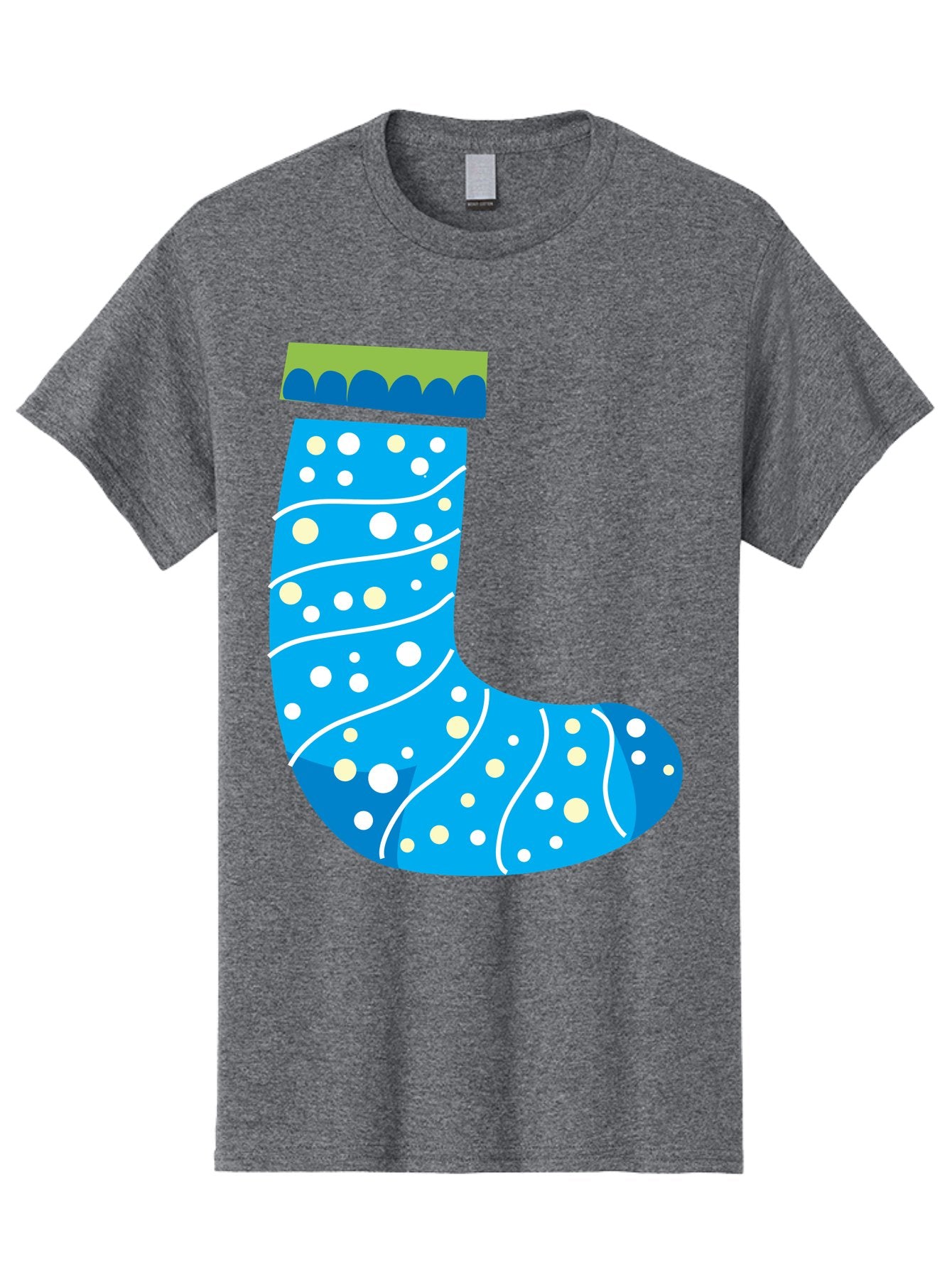 Blue-Christmas-Sock Men'S Graphic Tee, 100% Cotton, Comfortable Casual Summer Wear, Machine Washable, Christmas Stocking, Holiday Decor, Festive Season, Winter Wonderland, Cozy Atmosphere, Blue And White Colors, Polka Dot Pattern, White Swirls Aac533 4