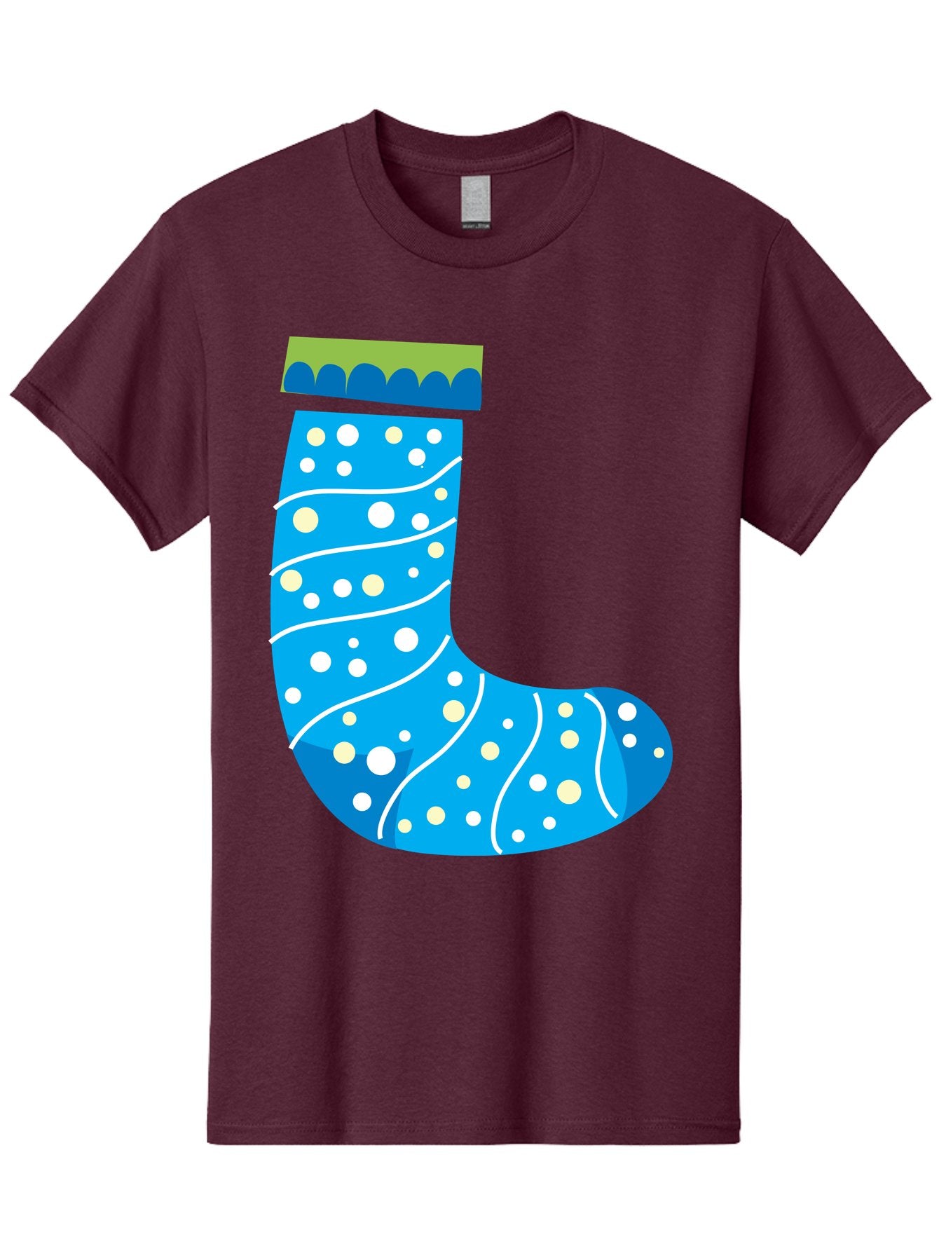 Blue-Christmas-Sock Men'S Graphic Tee, 100% Cotton, Comfortable Casual Summer Wear, Machine Washable, Christmas Stocking, Holiday Decor, Festive Season, Winter Wonderland, Cozy Atmosphere, Blue And White Colors, Polka Dot Pattern, White Swirls Aac533 10