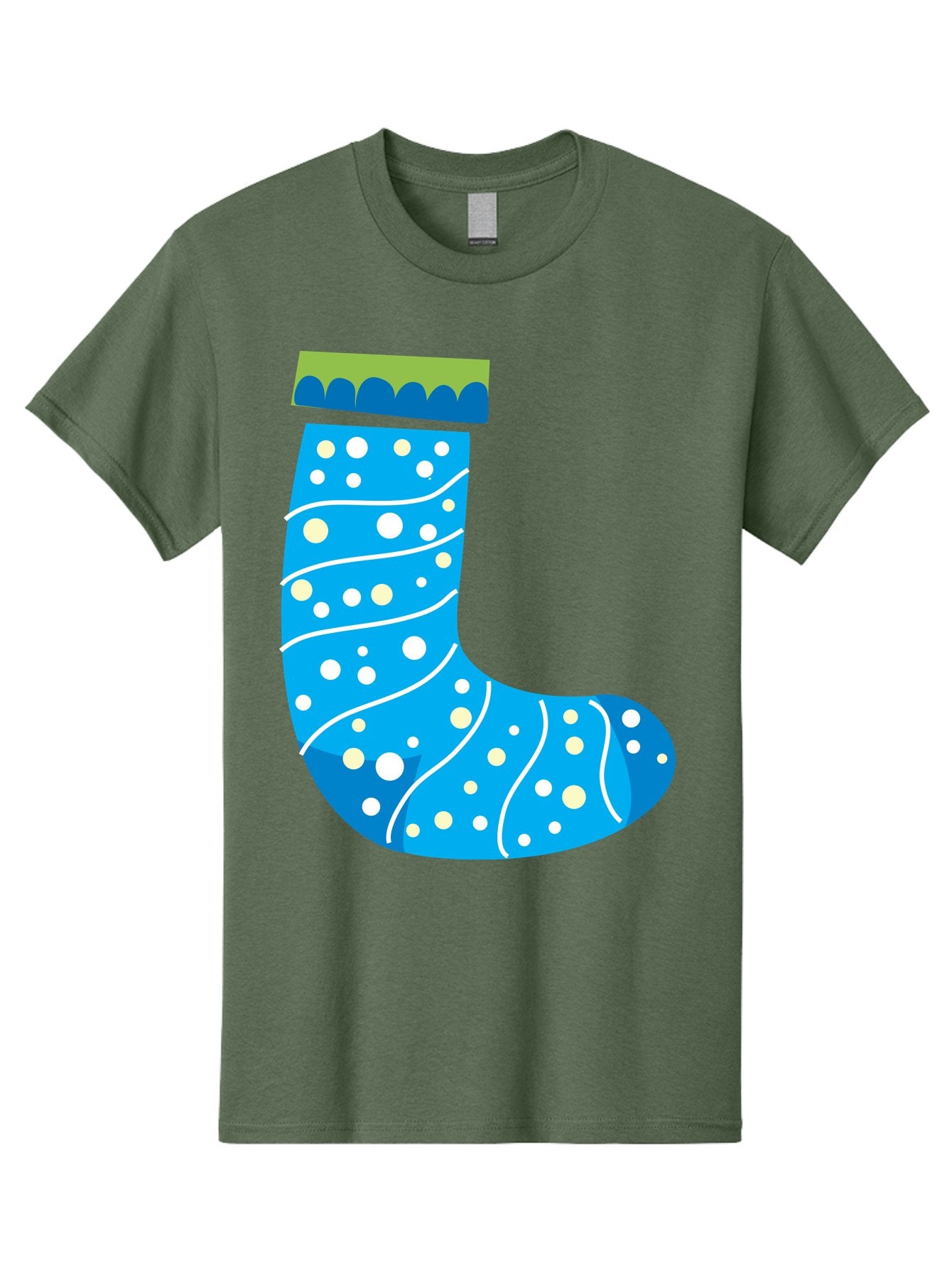 Blue-Christmas-Sock Men'S Graphic Tee, 100% Cotton, Comfortable Casual Summer Wear, Machine Washable, Christmas Stocking, Holiday Decor, Festive Season, Winter Wonderland, Cozy Atmosphere, Blue And White Colors, Polka Dot Pattern, White Swirls Aac533 8