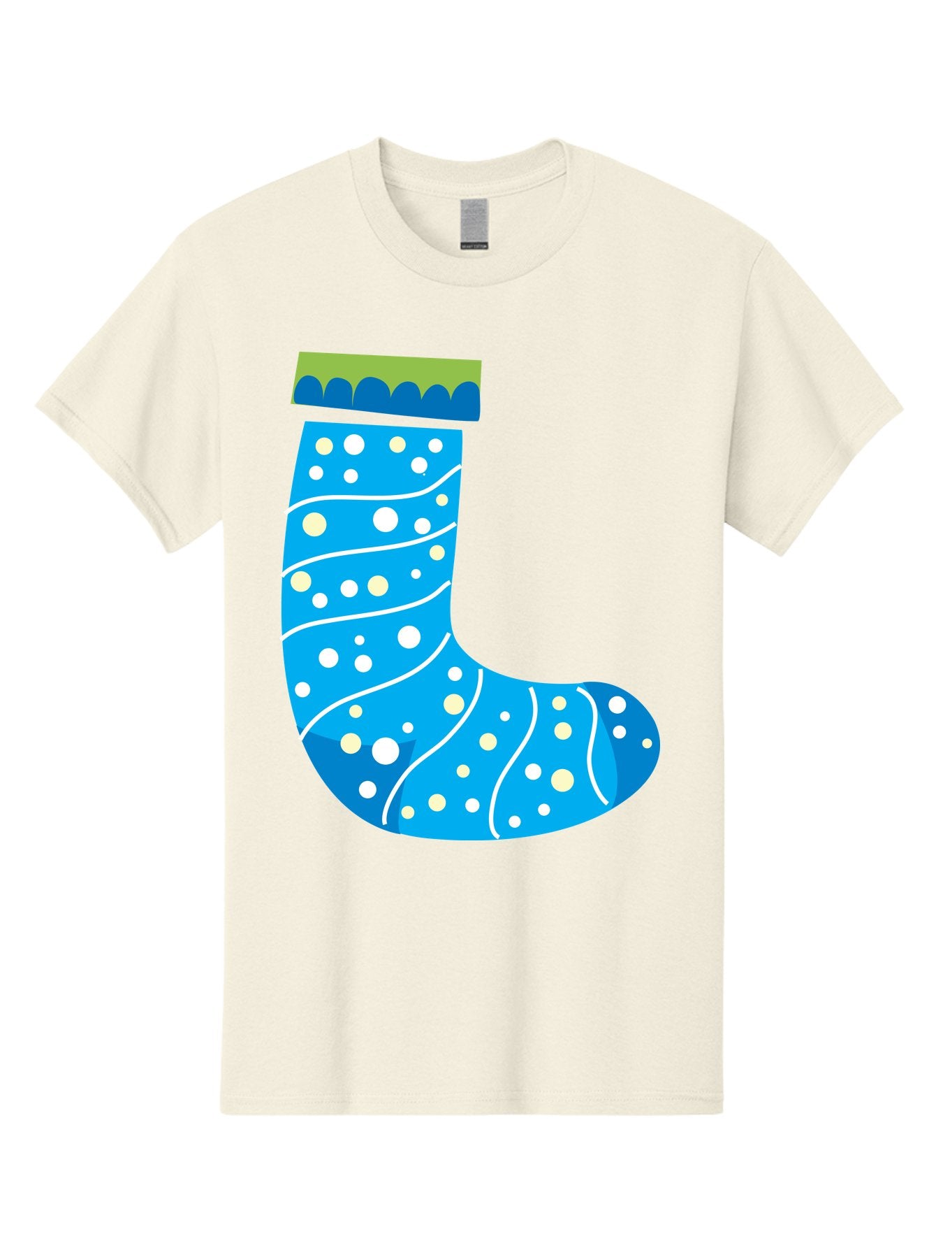 Blue-Christmas-Sock Men'S Graphic Tee, 100% Cotton, Comfortable Casual Summer Wear, Machine Washable, Christmas Stocking, Holiday Decor, Festive Season, Winter Wonderland, Cozy Atmosphere, Blue And White Colors, Polka Dot Pattern, White Swirls Aac533 15