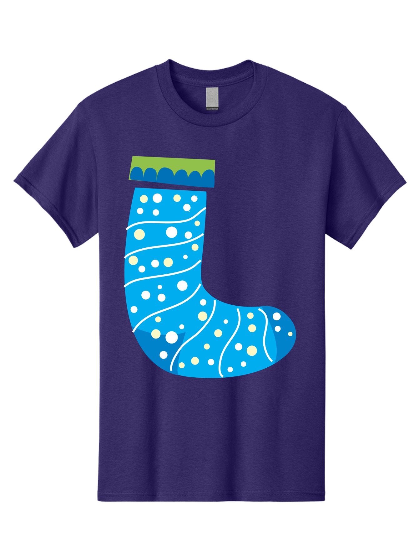 Blue-Christmas-Sock Men'S Graphic Tee, 100% Cotton, Comfortable Casual Summer Wear, Machine Washable, Christmas Stocking, Holiday Decor, Festive Season, Winter Wonderland, Cozy Atmosphere, Blue And White Colors, Polka Dot Pattern, White Swirls Aac533 13