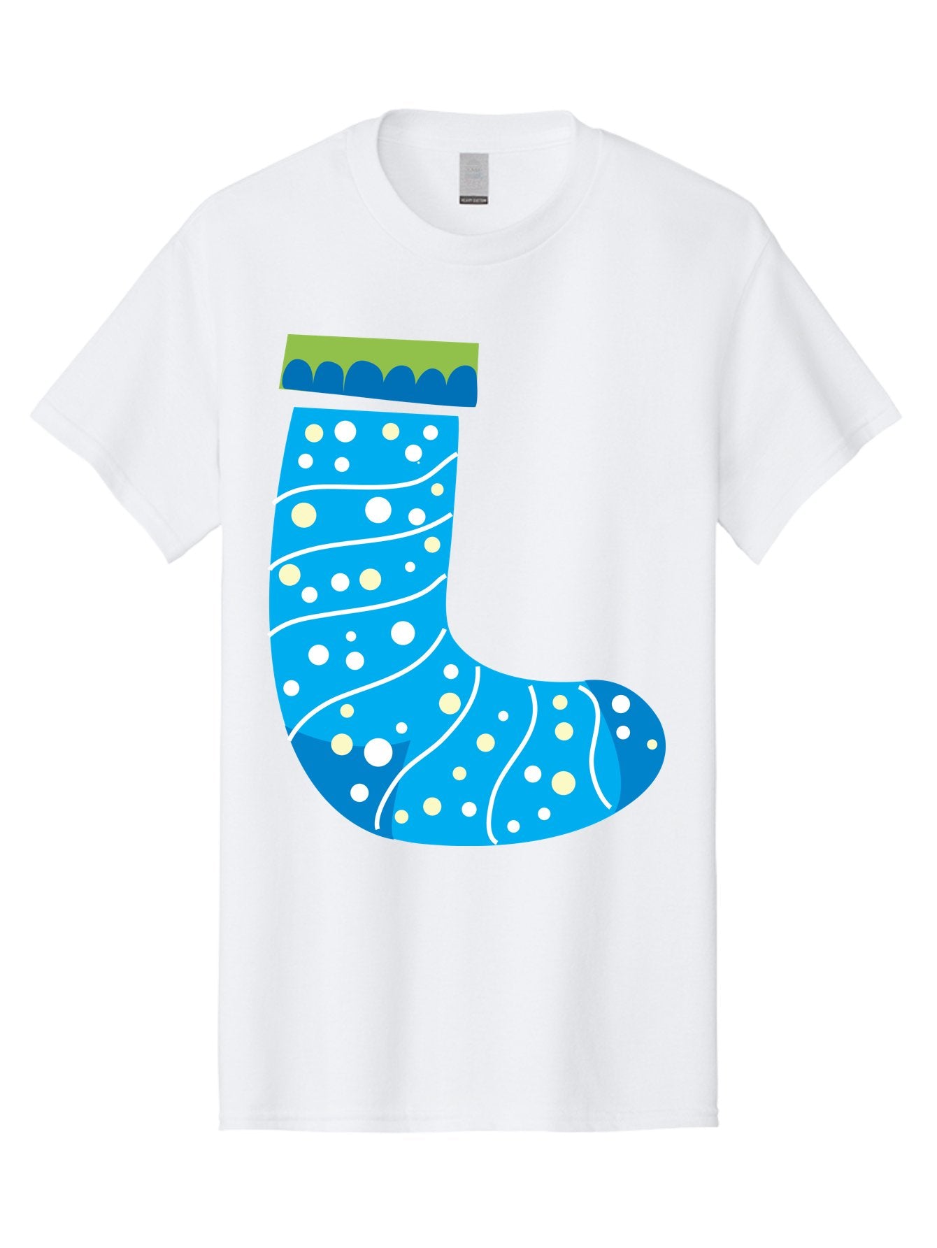 Blue-Christmas-Sock Men'S Graphic Tee, 100% Cotton, Comfortable Casual Summer Wear, Machine Washable, Christmas Stocking, Holiday Decor, Festive Season, Winter Wonderland, Cozy Atmosphere, Blue And White Colors, Polka Dot Pattern, White Swirls Aac533