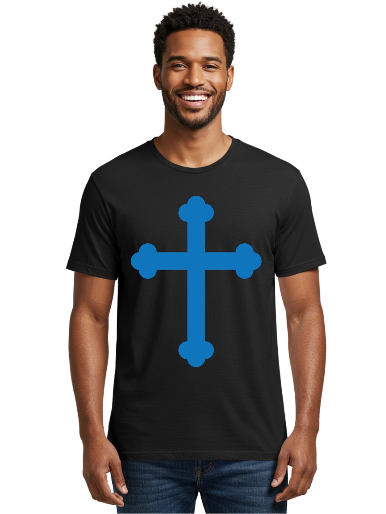 Blue-Cross Men'S Graphic Tee, 100% Cotton, Comfortable Casual Summer Wear, Machine Washable, Blue Cross, Heraldic Symbol, Christian Cross, Potent Cross, Symbolic Imagery, Faith Representation, Graphic Design Element, Symbolic Graphic Aac534 21
