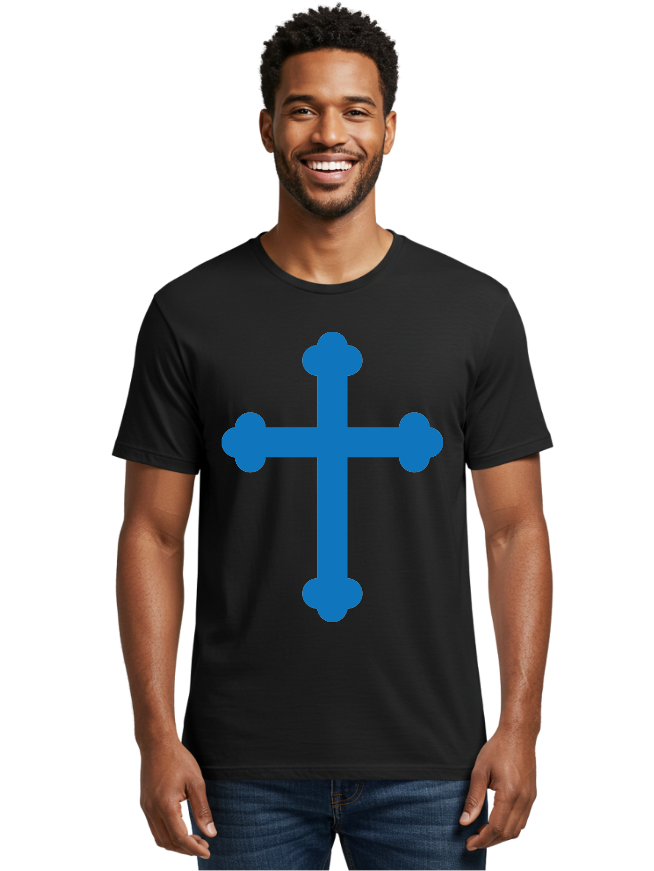 Blue-Cross Men'S Graphic Tee, 100% Cotton, Comfortable Casual Summer Wear, Machine Washable, Blue Cross, Heraldic Symbol, Christian Cross, Potent Cross, Symbolic Imagery, Faith Representation, Graphic Design Element, Symbolic Graphic Aac534 20
