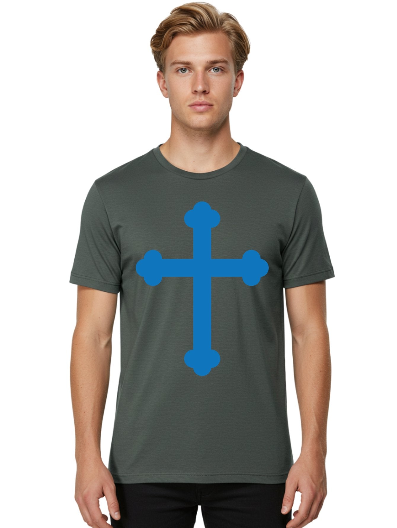 Blue-Cross Men'S Graphic Tee, 100% Cotton, Comfortable Casual Summer Wear, Machine Washable, Blue Cross, Heraldic Symbol, Christian Cross, Potent Cross, Symbolic Imagery, Faith Representation, Graphic Design Element, Symbolic Graphic Aac534 18