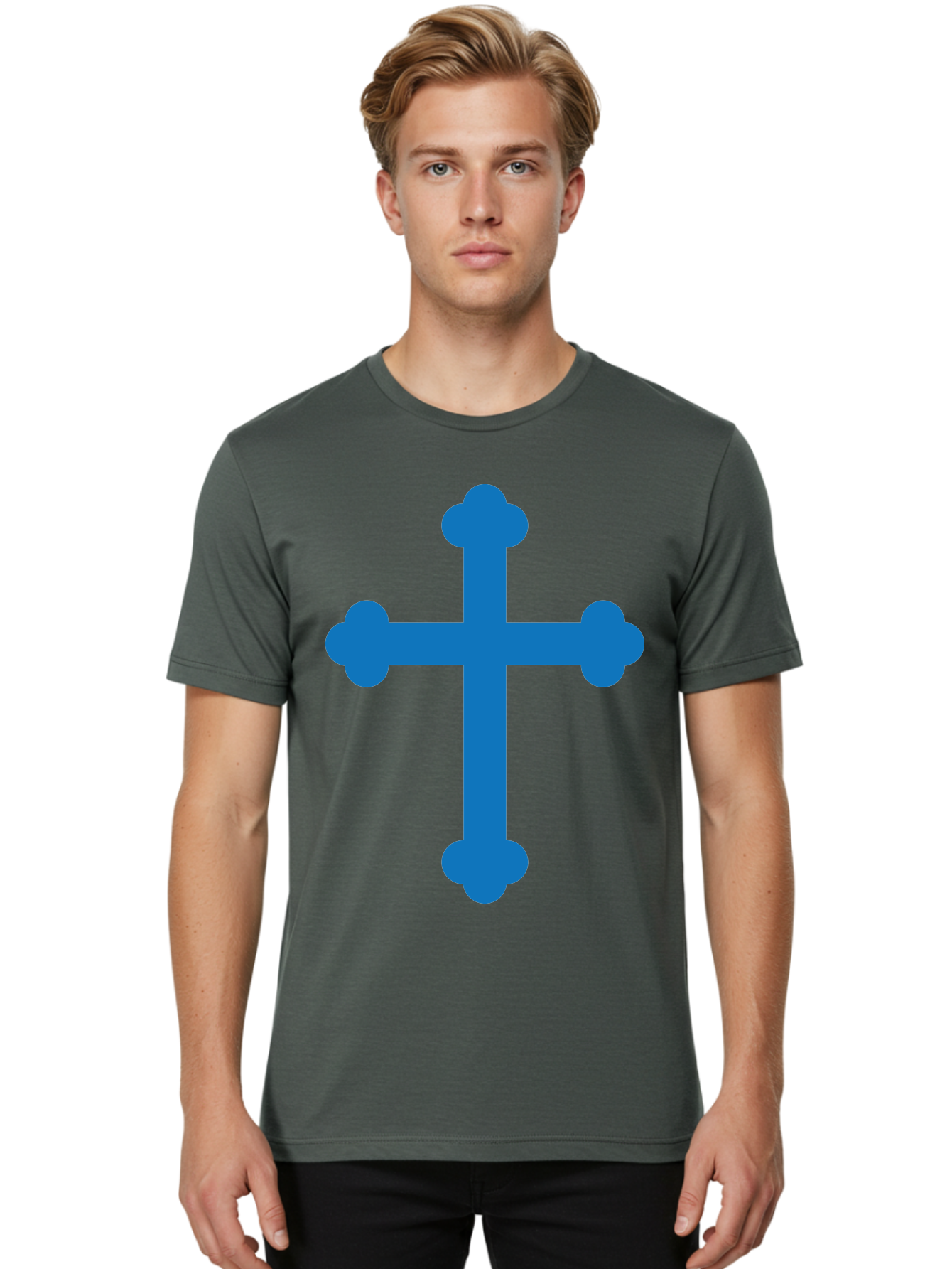 Blue-Cross Men'S Graphic Tee, 100% Cotton, Comfortable Casual Summer Wear, Machine Washable, Blue Cross, Heraldic Symbol, Christian Cross, Potent Cross, Symbolic Imagery, Faith Representation, Graphic Design Element, Symbolic Graphic Aac534 24