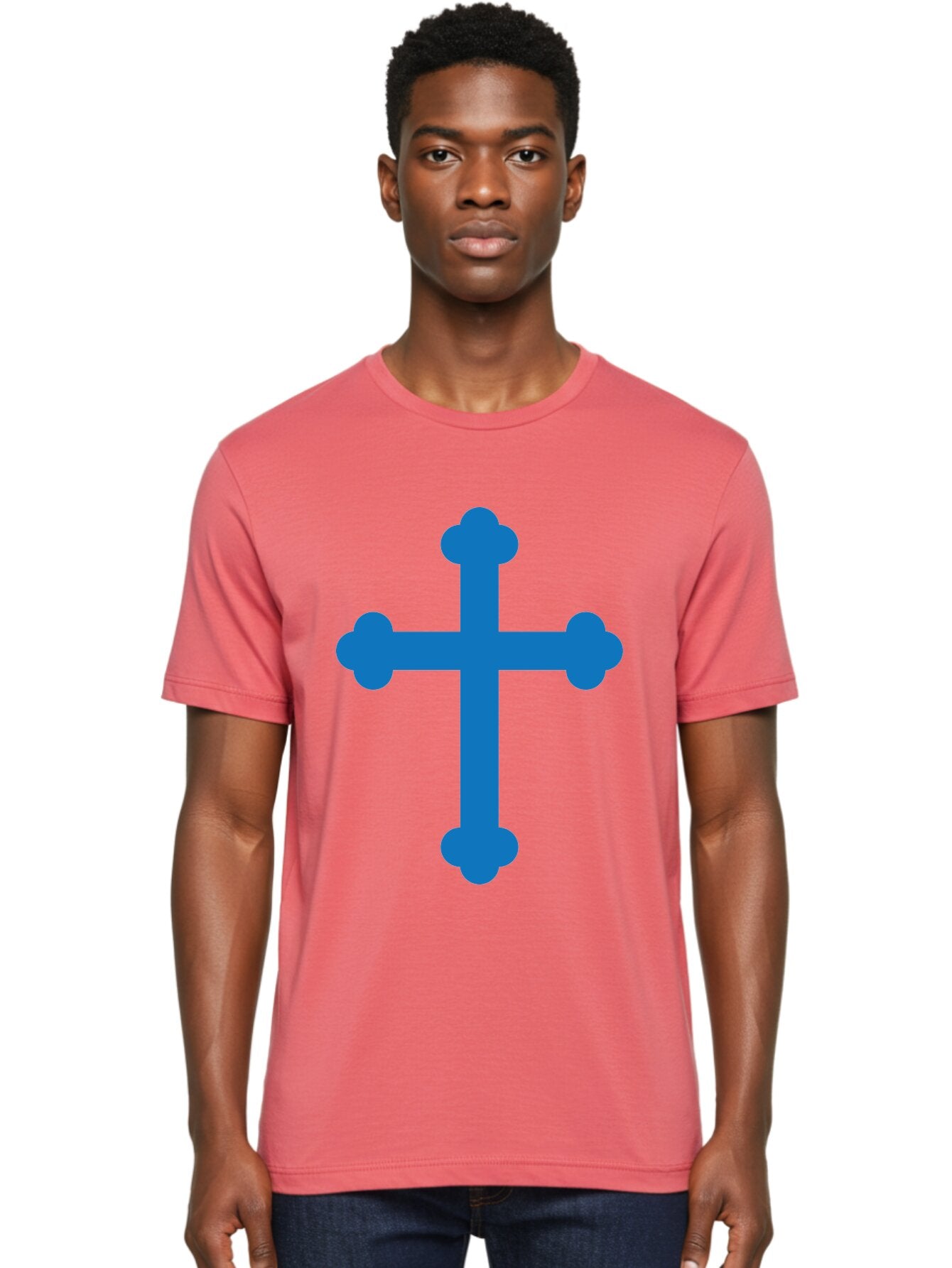Blue-Cross Men'S Graphic Tee, 100% Cotton, Comfortable Casual Summer Wear, Machine Washable, Blue Cross, Heraldic Symbol, Christian Cross, Potent Cross, Symbolic Imagery, Faith Representation, Graphic Design Element, Symbolic Graphic Aac534 30
