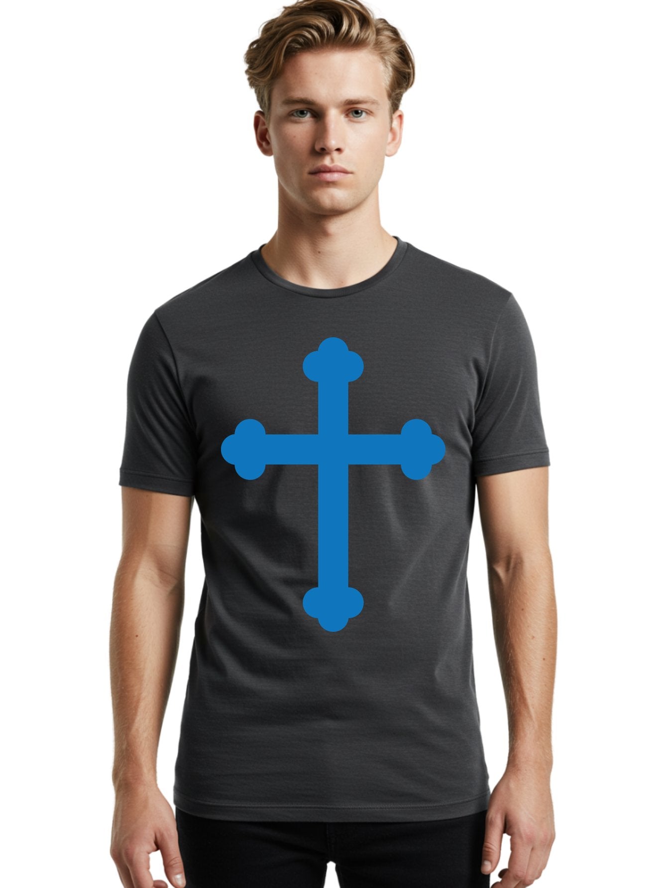 Blue-Cross Men'S Graphic Tee, 100% Cotton, Comfortable Casual Summer Wear, Machine Washable, Blue Cross, Heraldic Symbol, Christian Cross, Potent Cross, Symbolic Imagery, Faith Representation, Graphic Design Element, Symbolic Graphic Aac534 22