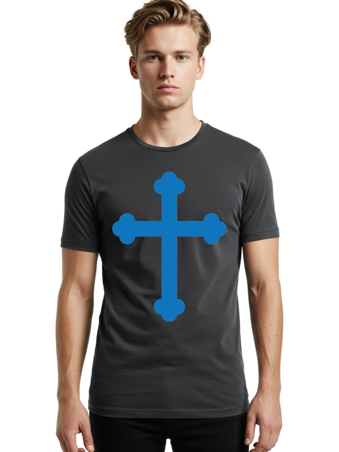 Blue-Cross Men'S Graphic Tee, 100% Cotton, Comfortable Casual Summer Wear, Machine Washable, Blue Cross, Heraldic Symbol, Christian Cross, Potent Cross, Symbolic Imagery, Faith Representation, Graphic Design Element, Symbolic Graphic Aac534 18