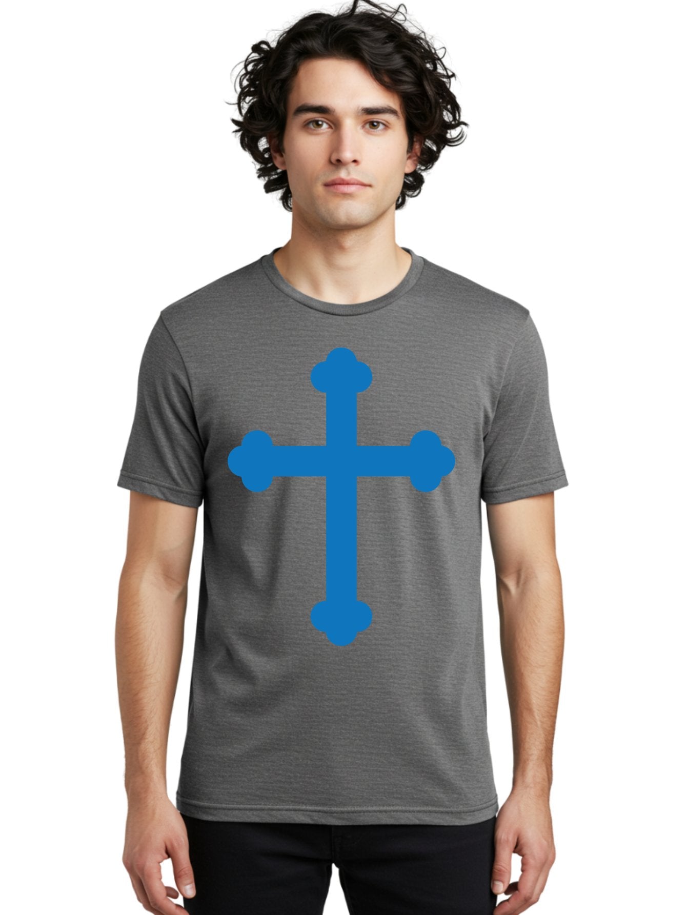 Blue-Cross Men'S Graphic Tee, 100% Cotton, Comfortable Casual Summer Wear, Machine Washable, Blue Cross, Heraldic Symbol, Christian Cross, Potent Cross, Symbolic Imagery, Faith Representation, Graphic Design Element, Symbolic Graphic Aac534 24