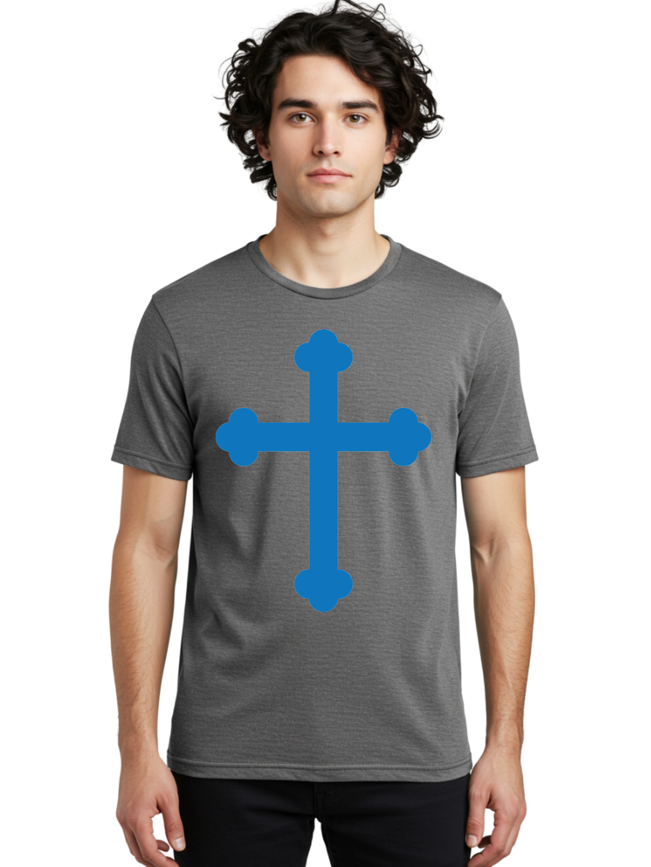 Blue-Cross Men'S Graphic Tee, 100% Cotton, Comfortable Casual Summer Wear, Machine Washable, Blue Cross, Heraldic Symbol, Christian Cross, Potent Cross, Symbolic Imagery, Faith Representation, Graphic Design Element, Symbolic Graphic Aac534 14