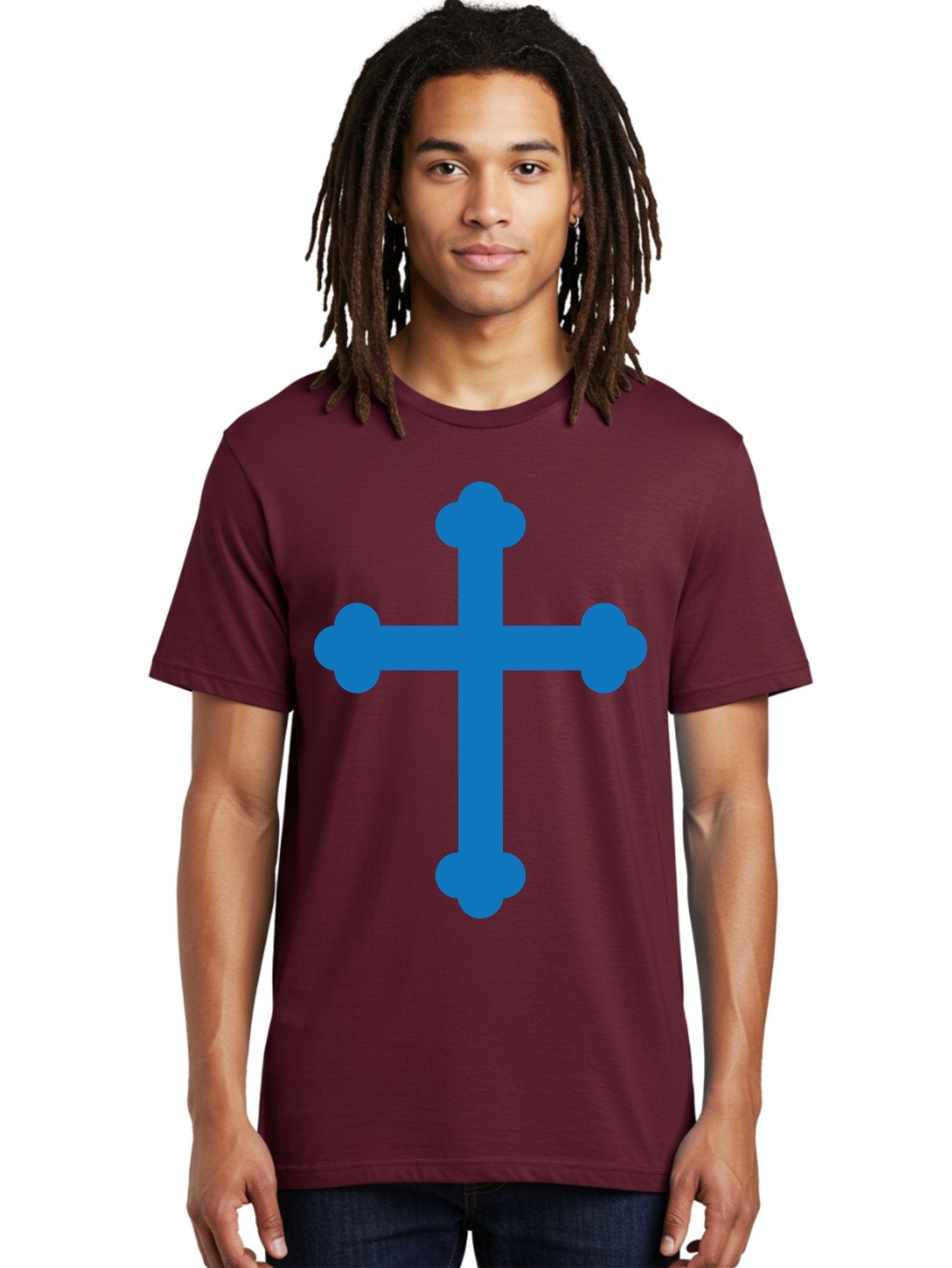 Blue-Cross Men'S Graphic Tee, 100% Cotton, Comfortable Casual Summer Wear, Machine Washable, Blue Cross, Heraldic Symbol, Christian Cross, Potent Cross, Symbolic Imagery, Faith Representation, Graphic Design Element, Symbolic Graphic Aac534 29