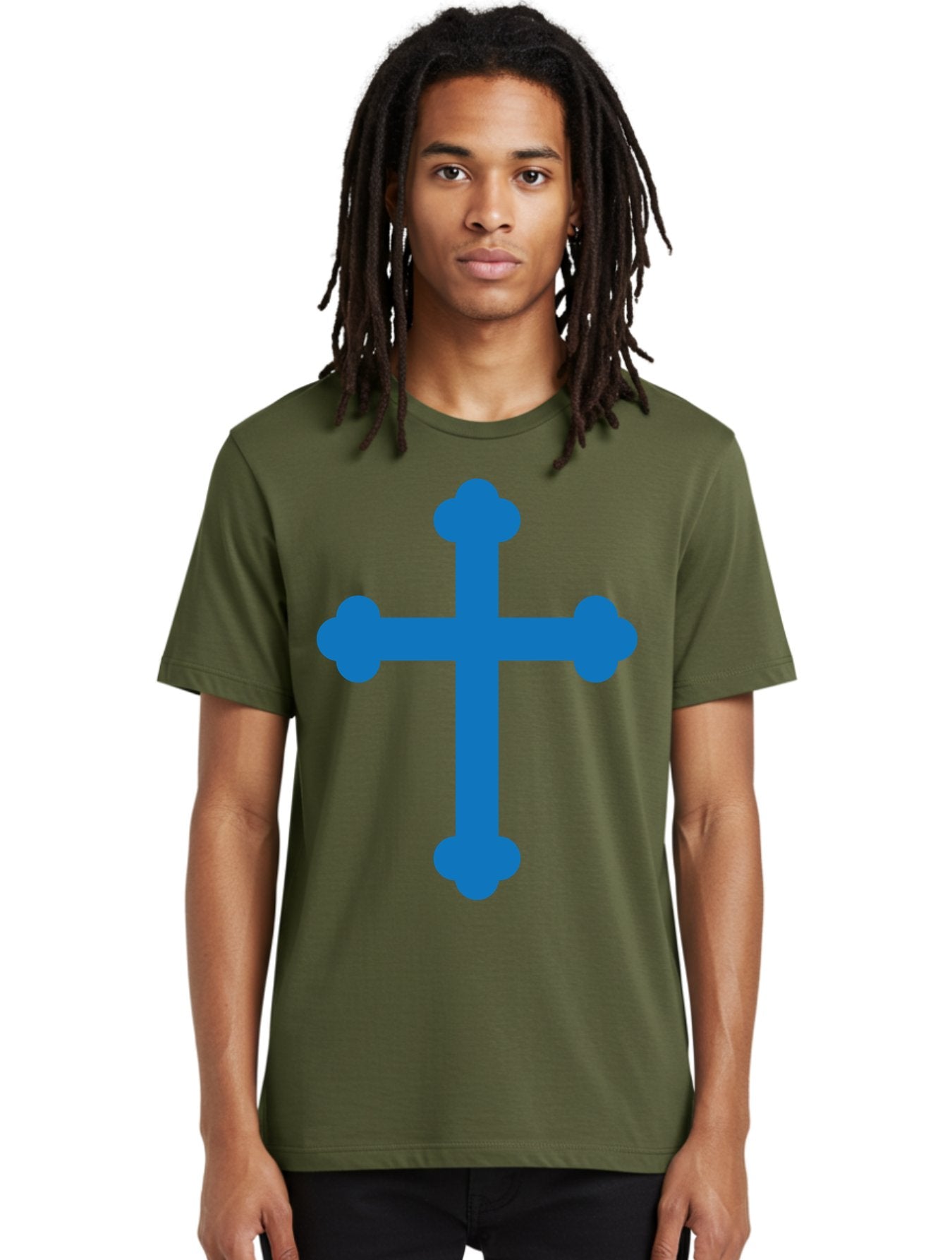 Blue-Cross Men'S Graphic Tee, 100% Cotton, Comfortable Casual Summer Wear, Machine Washable, Blue Cross, Heraldic Symbol, Christian Cross, Potent Cross, Symbolic Imagery, Faith Representation, Graphic Design Element, Symbolic Graphic Aac534 20