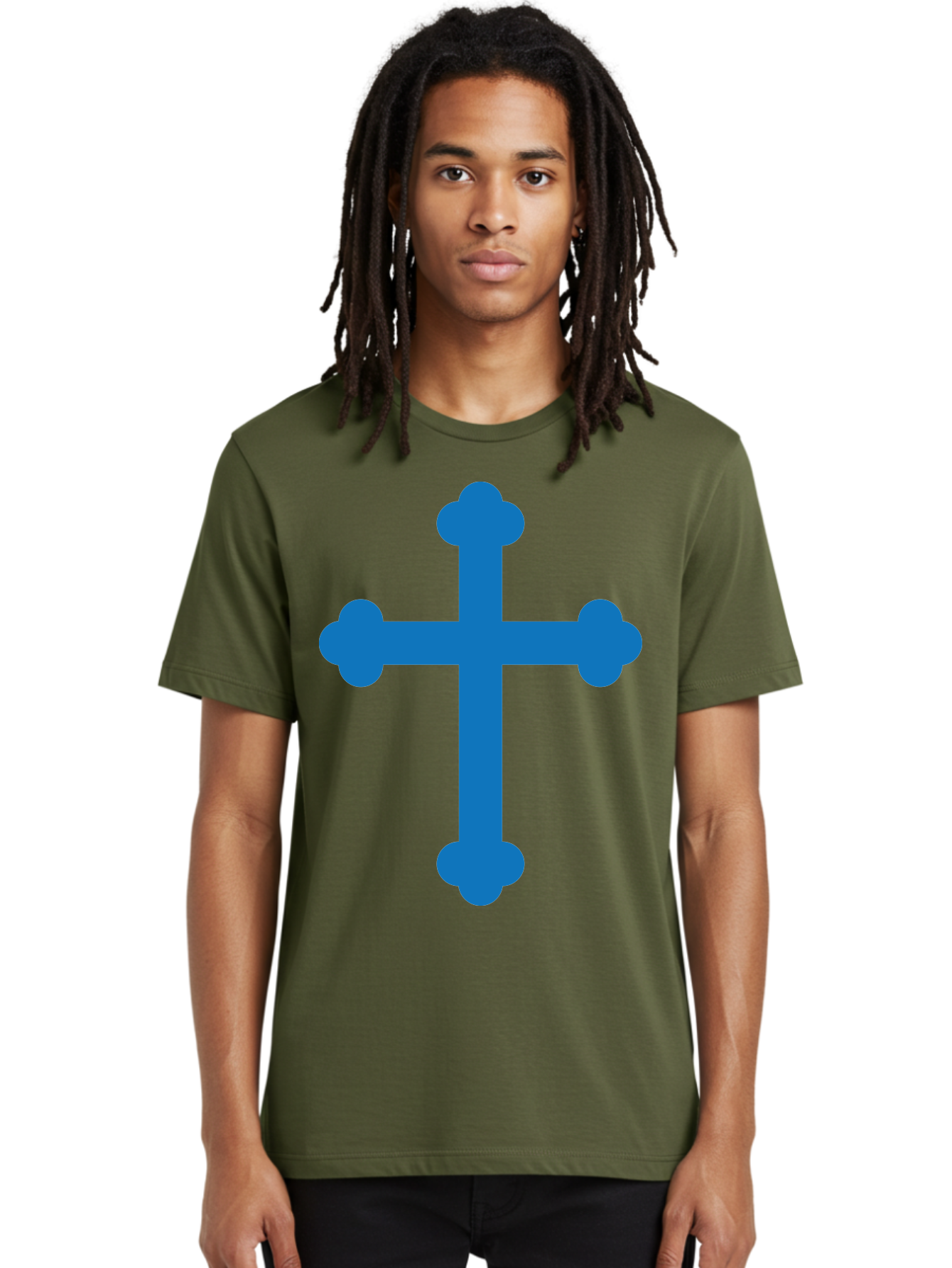 Blue-Cross Men'S Graphic Tee, 100% Cotton, Comfortable Casual Summer Wear, Machine Washable, Blue Cross, Heraldic Symbol, Christian Cross, Potent Cross, Symbolic Imagery, Faith Representation, Graphic Design Element, Symbolic Graphic Aac534 30