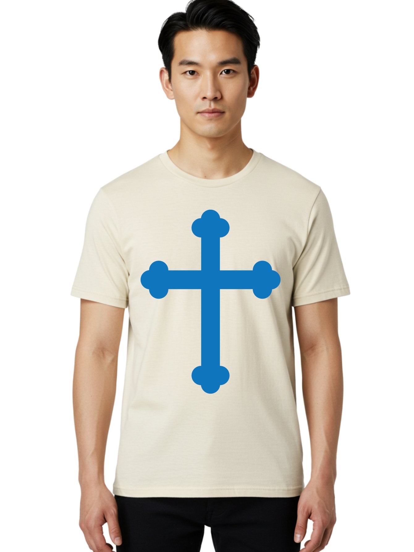 Blue-Cross Men'S Graphic Tee, 100% Cotton, Comfortable Casual Summer Wear, Machine Washable, Blue Cross, Heraldic Symbol, Christian Cross, Potent Cross, Symbolic Imagery, Faith Representation, Graphic Design Element, Symbolic Graphic Aac534 26