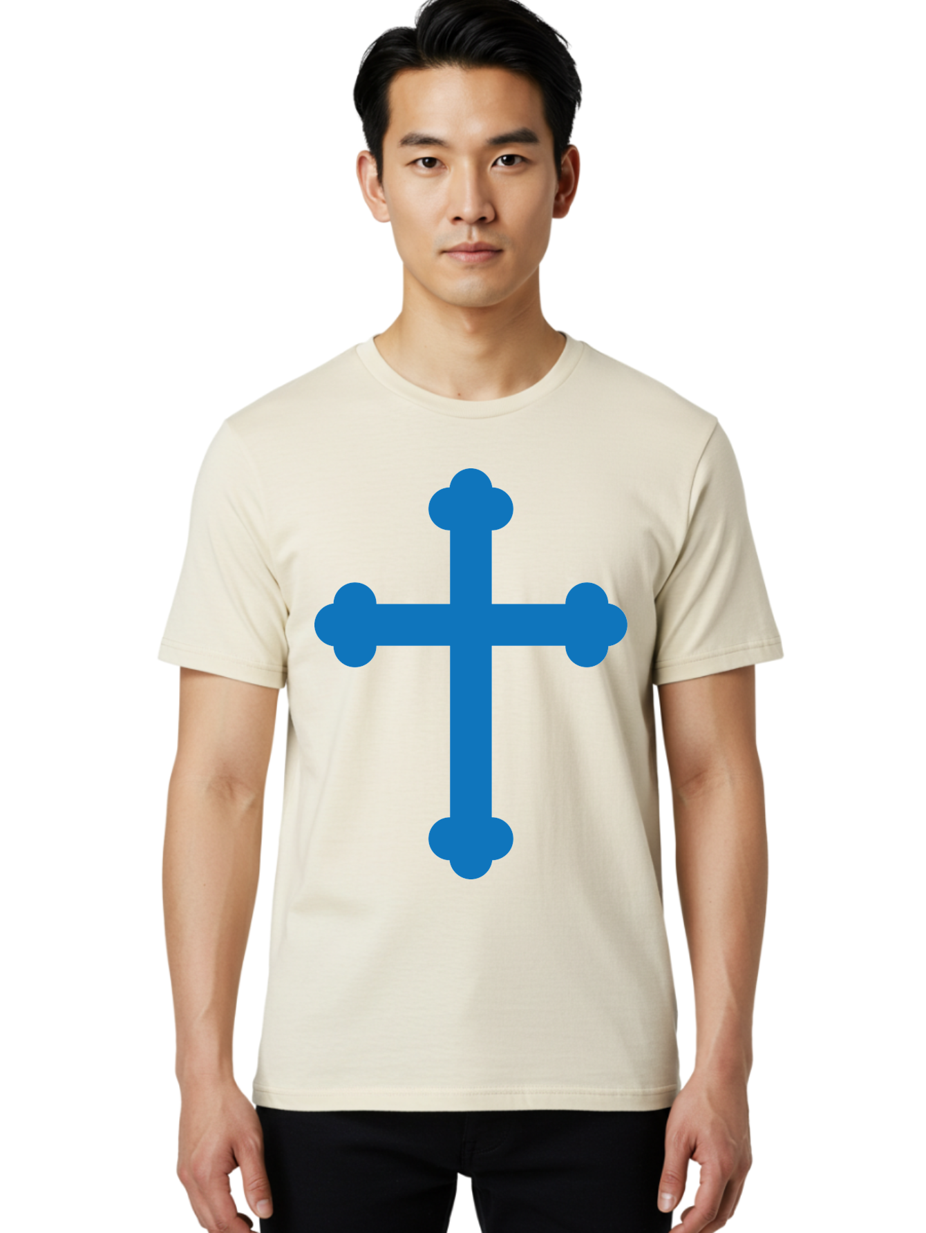 Blue-Cross Men'S Graphic Tee, 100% Cotton, Comfortable Casual Summer Wear, Machine Washable, Blue Cross, Heraldic Symbol, Christian Cross, Potent Cross, Symbolic Imagery, Faith Representation, Graphic Design Element, Symbolic Graphic Aac534 10
