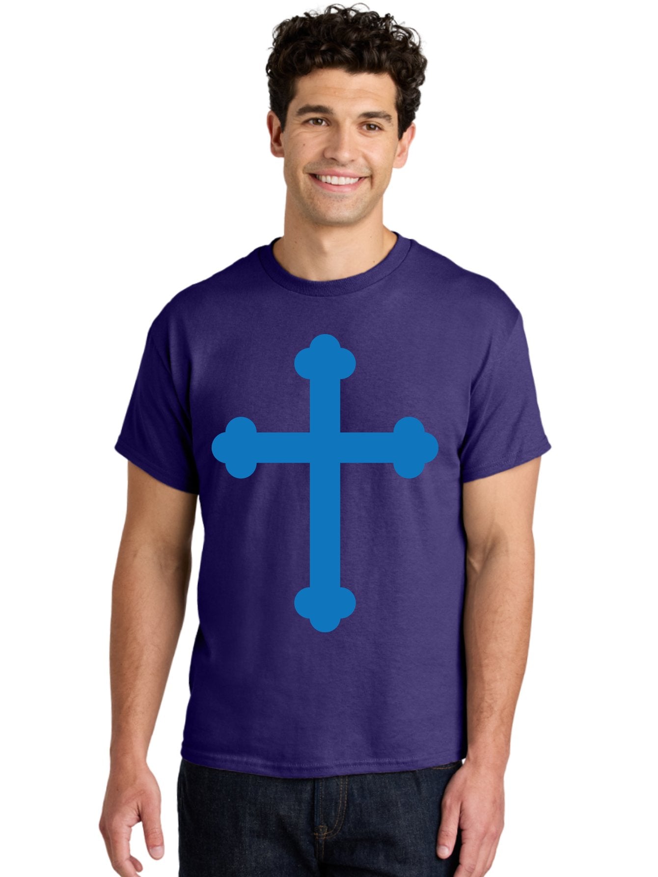 Blue-Cross Men'S Graphic Tee, 100% Cotton, Comfortable Casual Summer Wear, Machine Washable, Blue Cross, Heraldic Symbol, Christian Cross, Potent Cross, Symbolic Imagery, Faith Representation, Graphic Design Element, Symbolic Graphic Aac534 28