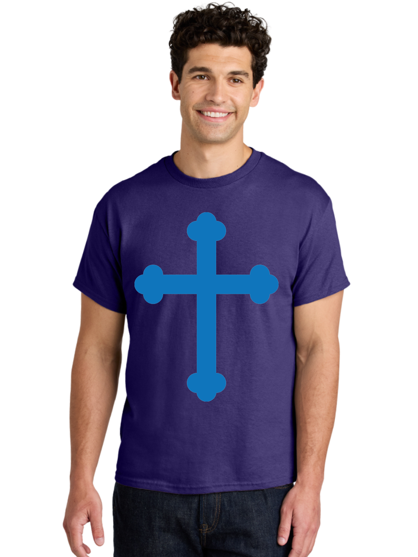 Blue-Cross Men'S Graphic Tee, 100% Cotton, Comfortable Casual Summer Wear, Machine Washable, Blue Cross, Heraldic Symbol, Christian Cross, Potent Cross, Symbolic Imagery, Faith Representation, Graphic Design Element, Symbolic Graphic Aac534 6