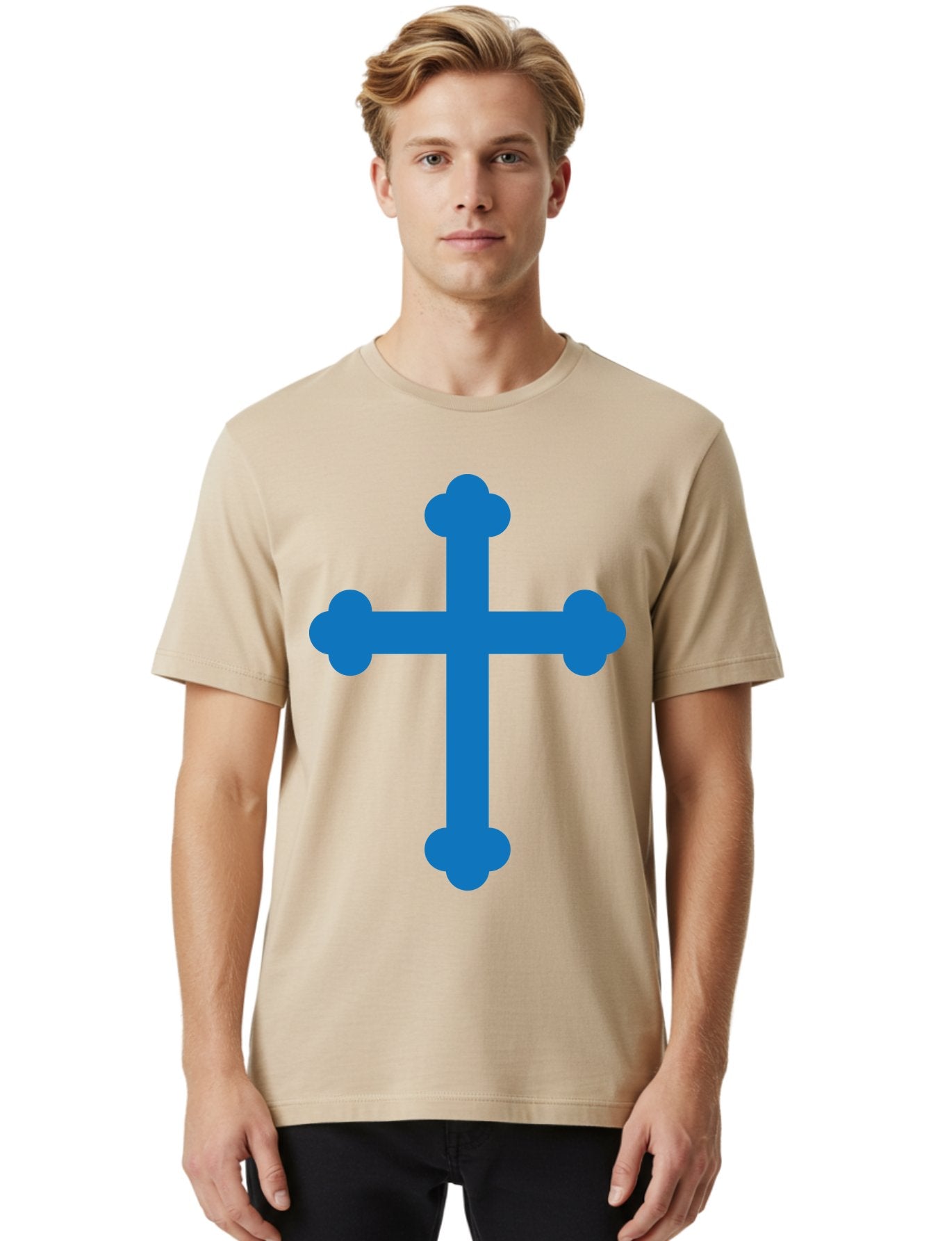 Blue-Cross Men'S Graphic Tee, 100% Cotton, Comfortable Casual Summer Wear, Machine Washable, Blue Cross, Heraldic Symbol, Christian Cross, Potent Cross, Symbolic Imagery, Faith Representation, Graphic Design Element, Symbolic Graphic Aac534 27