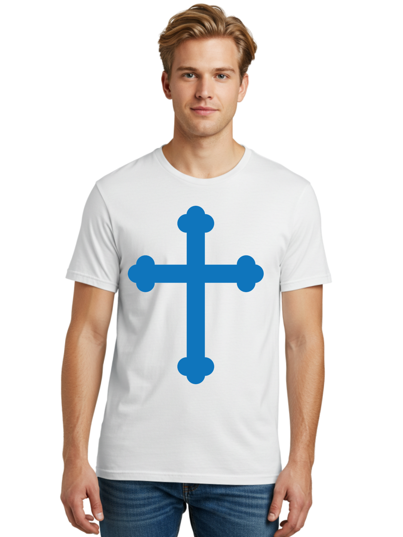 Blue-Cross Men'S Graphic Tee, 100% Cotton, Comfortable Casual Summer Wear, Machine Washable, Blue Cross, Heraldic Symbol, Christian Cross, Potent Cross, Symbolic Imagery, Faith Representation, Graphic Design Element, Symbolic Graphic Aac534 22