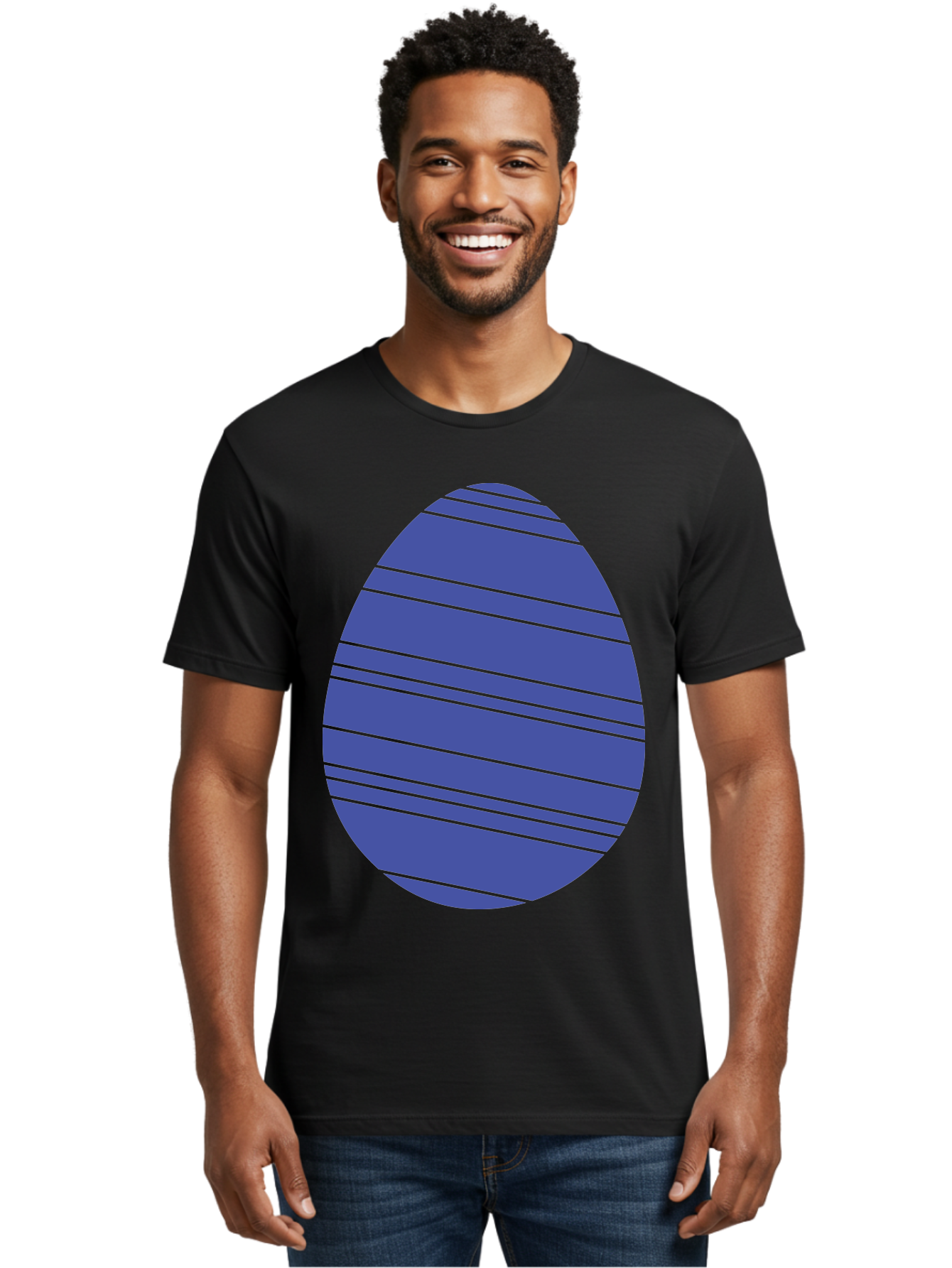 Blue-Easter-Egg Men'S Graphic Tee, 100% Cotton, Comfortable Casual Summer Wear, Machine Washable, Blue Oval Shape, Diagonal Stripes, Striped Pattern, Graphic Design, Abstract Art, Vibrant Colors, Modern Illustration Aac535 12
