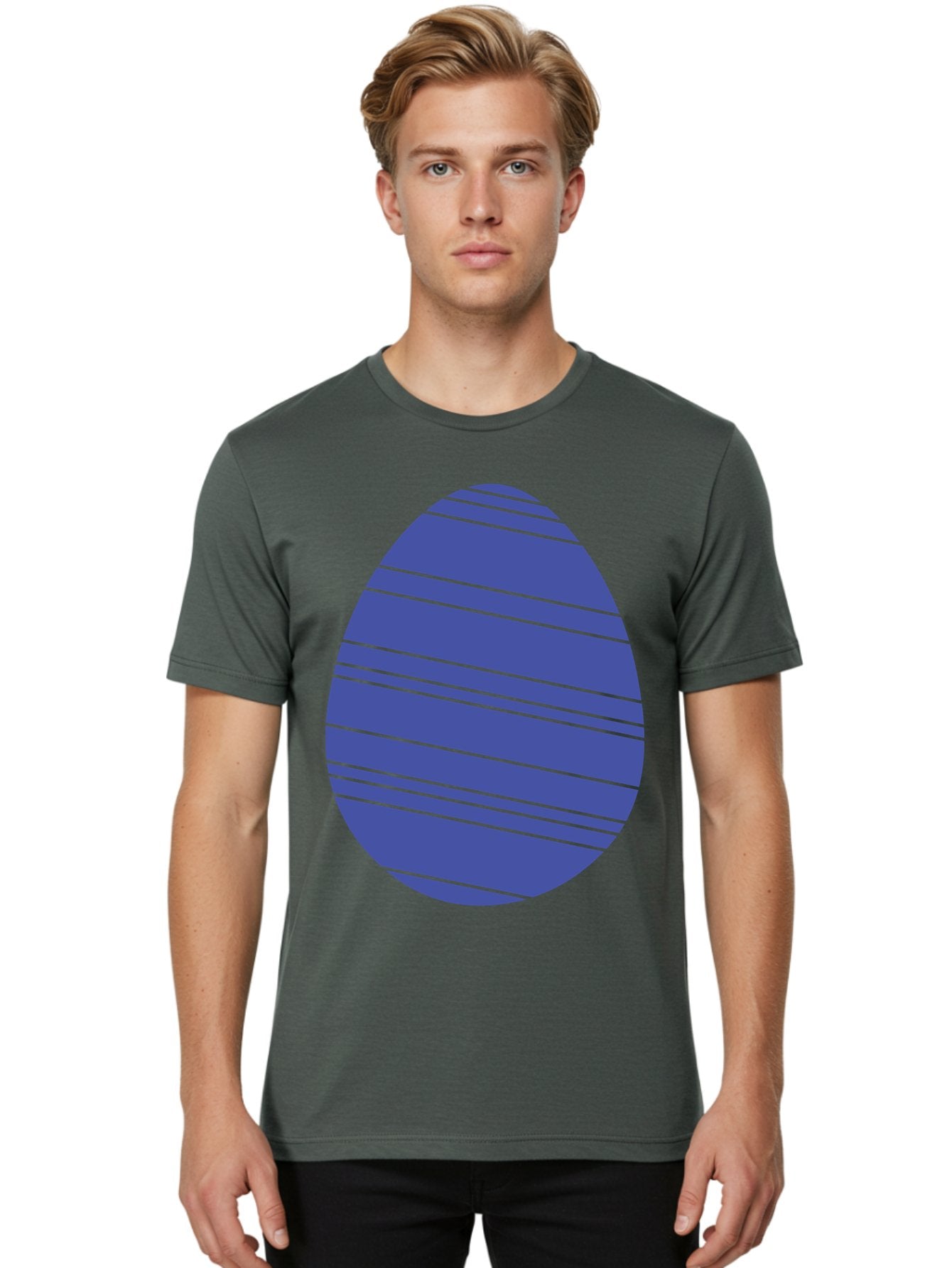 Blue-Easter-Egg Men'S Graphic Tee, 100% Cotton, Comfortable Casual Summer Wear, Machine Washable, Blue Oval Shape, Diagonal Stripes, Striped Pattern, Graphic Design, Abstract Art, Vibrant Colors, Modern Illustration Aac535 17