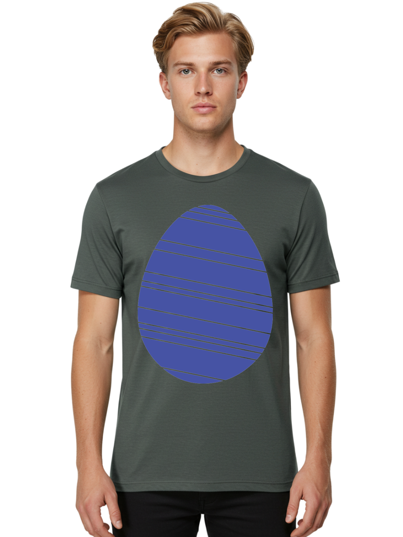 Blue-Easter-Egg Men'S Graphic Tee, 100% Cotton, Comfortable Casual Summer Wear, Machine Washable, Blue Oval Shape, Diagonal Stripes, Striped Pattern, Graphic Design, Abstract Art, Vibrant Colors, Modern Illustration Aac535 28