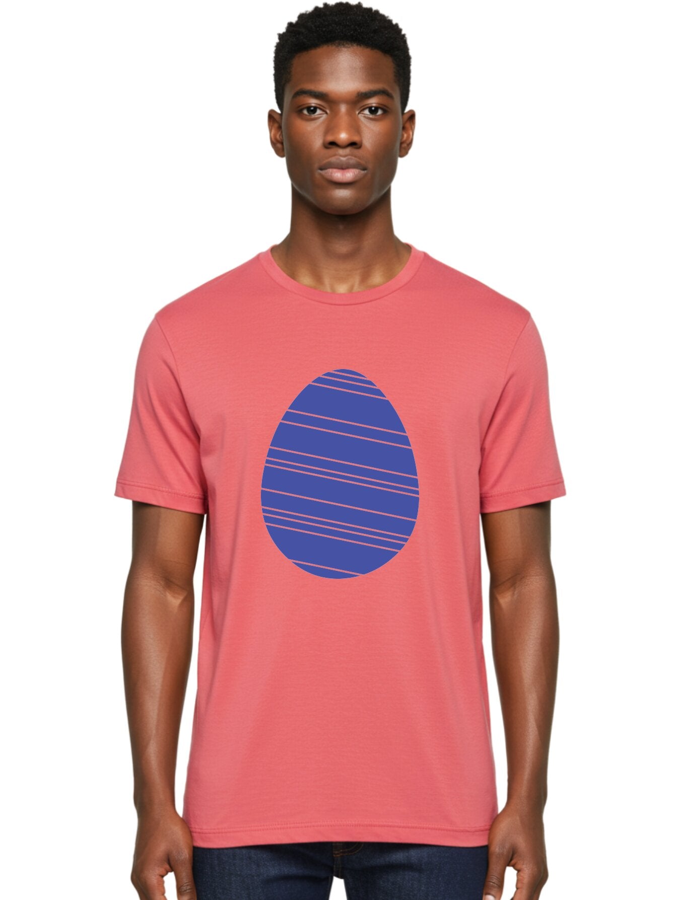 Blue-Easter-Egg Men'S Graphic Tee, 100% Cotton, Comfortable Casual Summer Wear, Machine Washable, Blue Oval Shape, Diagonal Stripes, Striped Pattern, Graphic Design, Abstract Art, Vibrant Colors, Modern Illustration Aac535 21