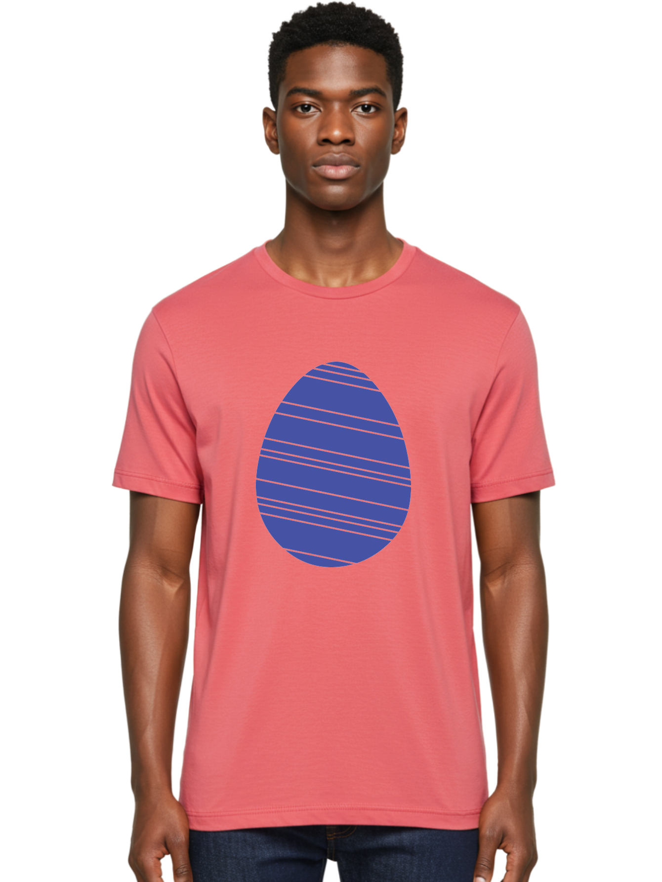 Blue-Easter-Egg Men'S Graphic Tee, 100% Cotton, Comfortable Casual Summer Wear, Machine Washable, Blue Oval Shape, Diagonal Stripes, Striped Pattern, Graphic Design, Abstract Art, Vibrant Colors, Modern Illustration Aac535 20