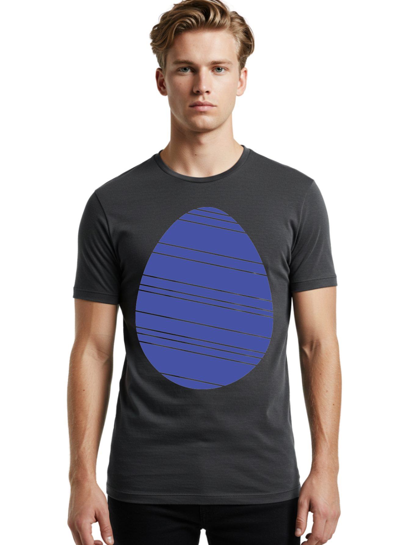 Blue-Easter-Egg Men'S Graphic Tee, 100% Cotton, Comfortable Casual Summer Wear, Machine Washable, Blue Oval Shape, Diagonal Stripes, Striped Pattern, Graphic Design, Abstract Art, Vibrant Colors, Modern Illustration Aac535 16